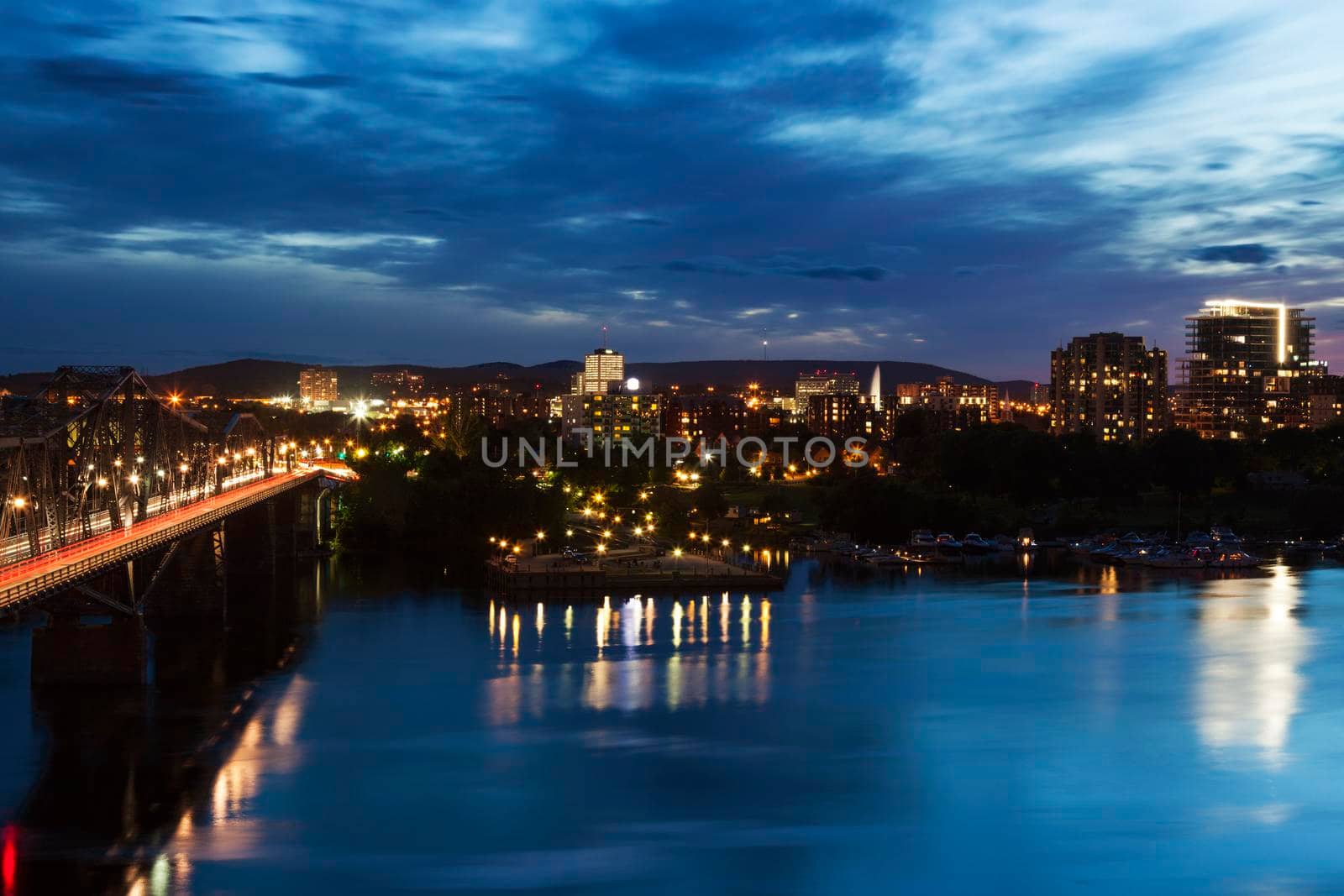 Alexandra Bridge and Gatineau panorama. Gatineau, Quebec, Canada.