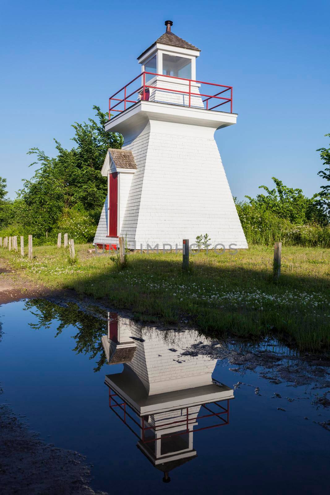 Borden Wharf Lighthouse in the Bay of Fundy. Nova Scotia, Canada.