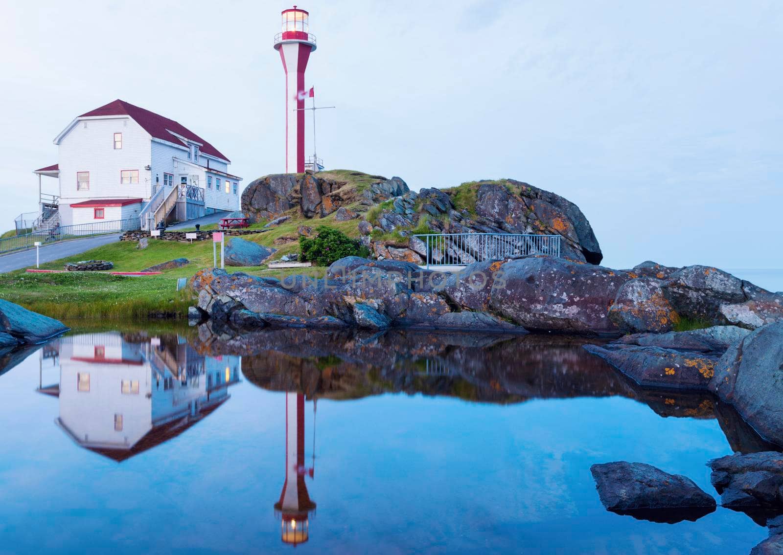Cape Forchu Lighthouse at dawn. Nova Scotia, Canada.