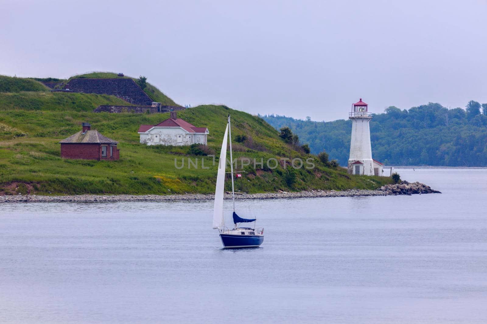 Georges Island Lighthouse in Halifax, Nova Scotia. Halifax, Nova Scotia, Canada.