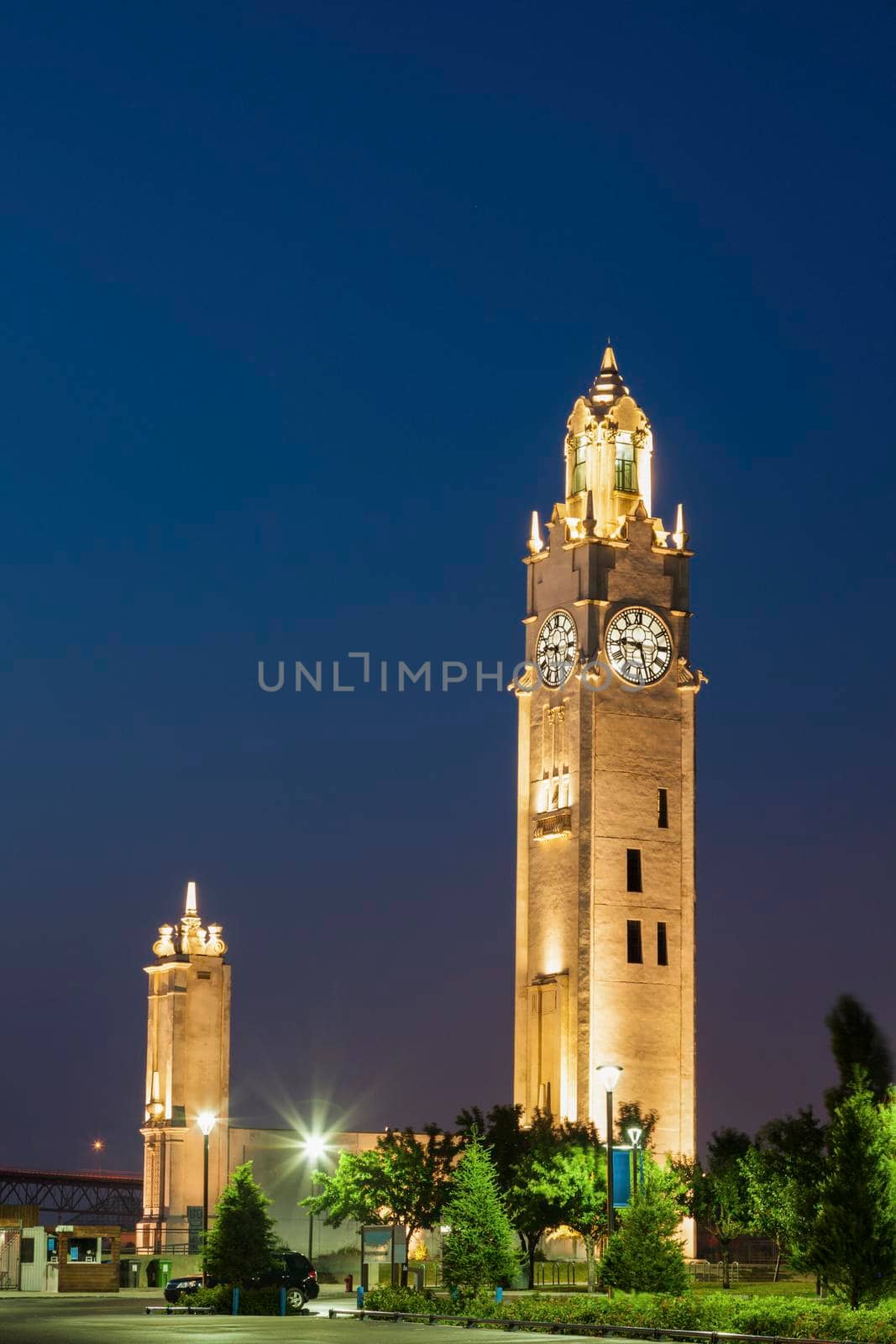 Montreal Clock Tower at night. Montreal, Quebed, Canada.