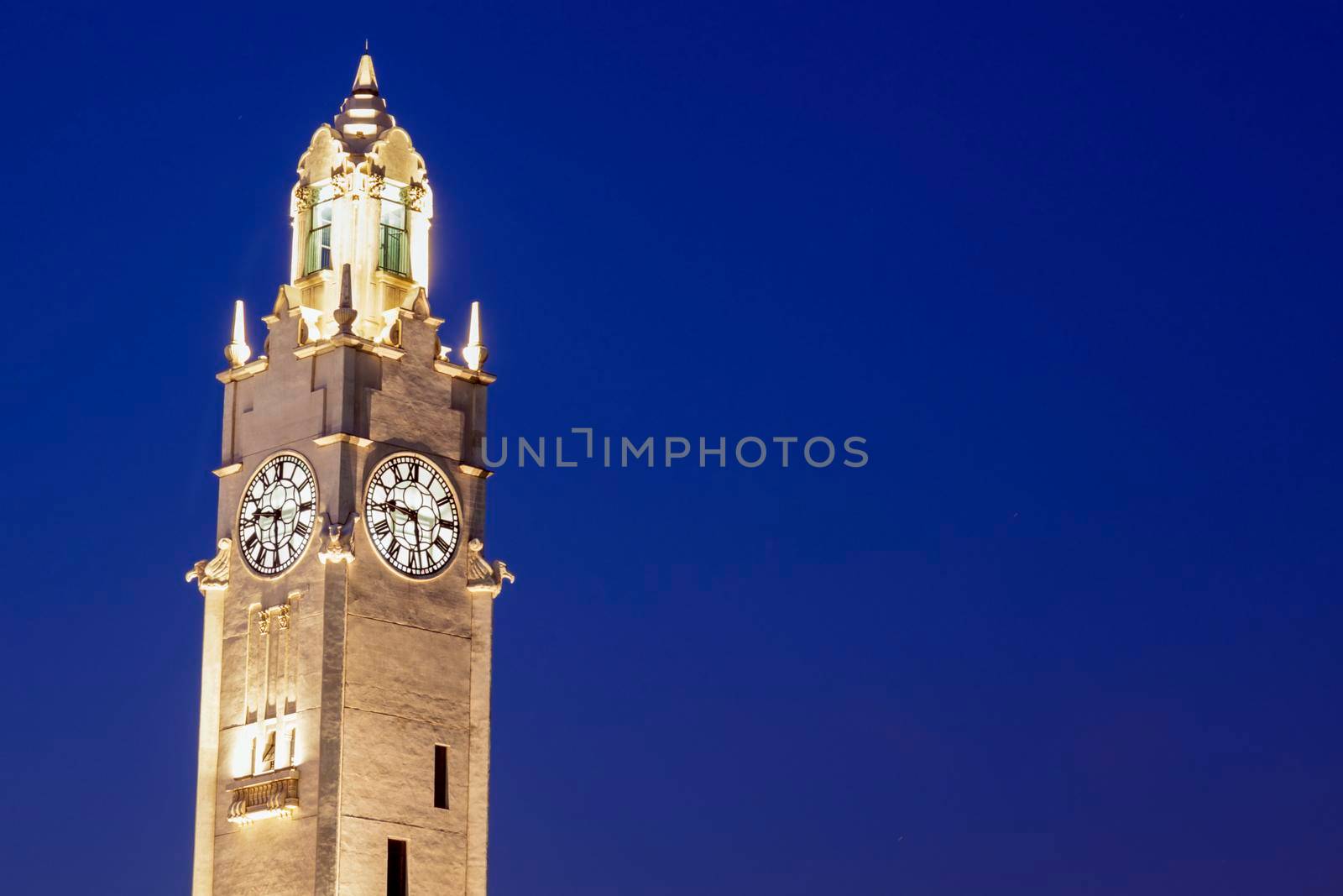 Montreal Clock Tower at night. Montreal, Quebec, Canada.