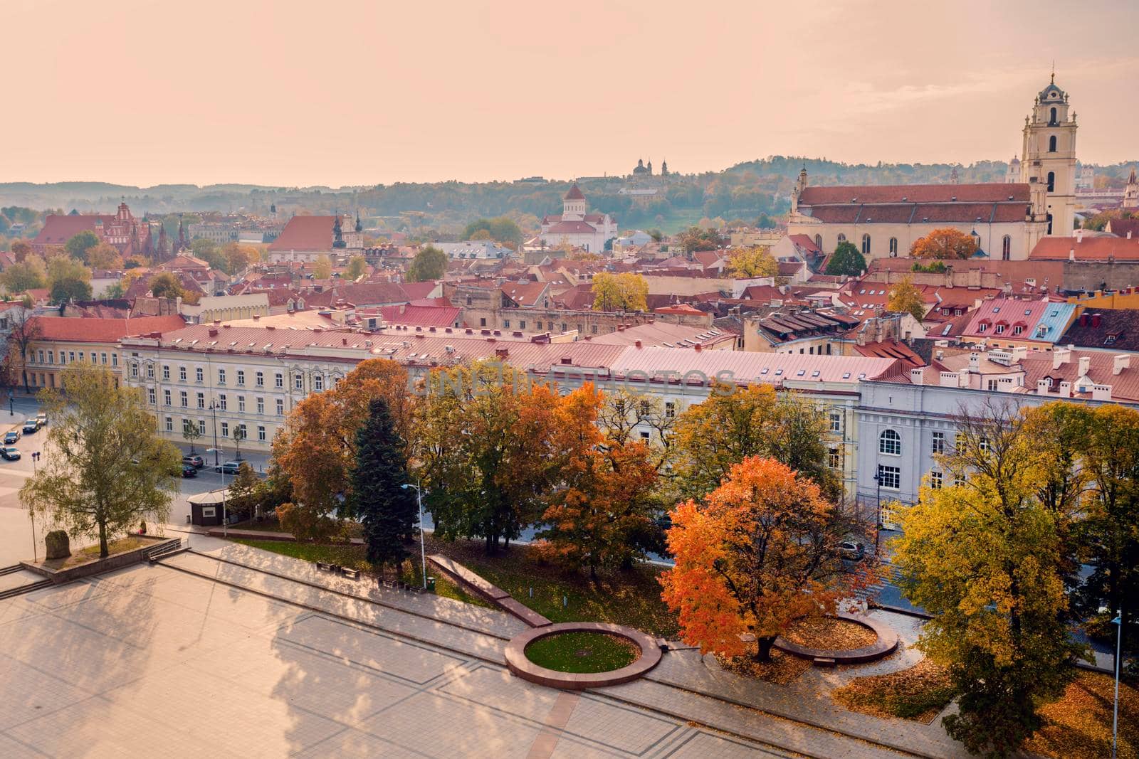 Architecture of Vilnius - aerial panorama of city. Vilnius, Lithuania.