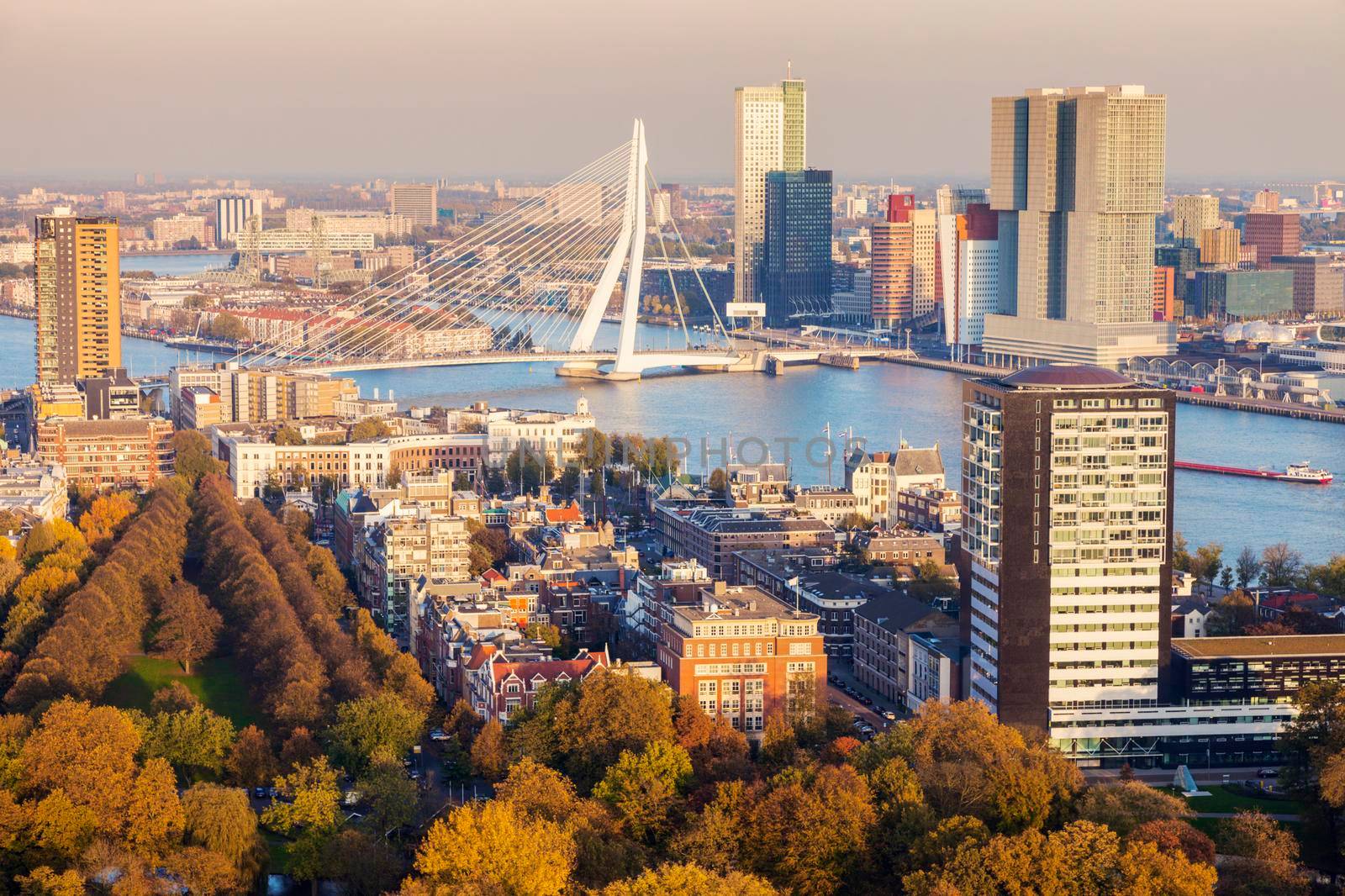 Aerial panorama of Rotterdam. Rotterdam, South Holland, Netherlands.