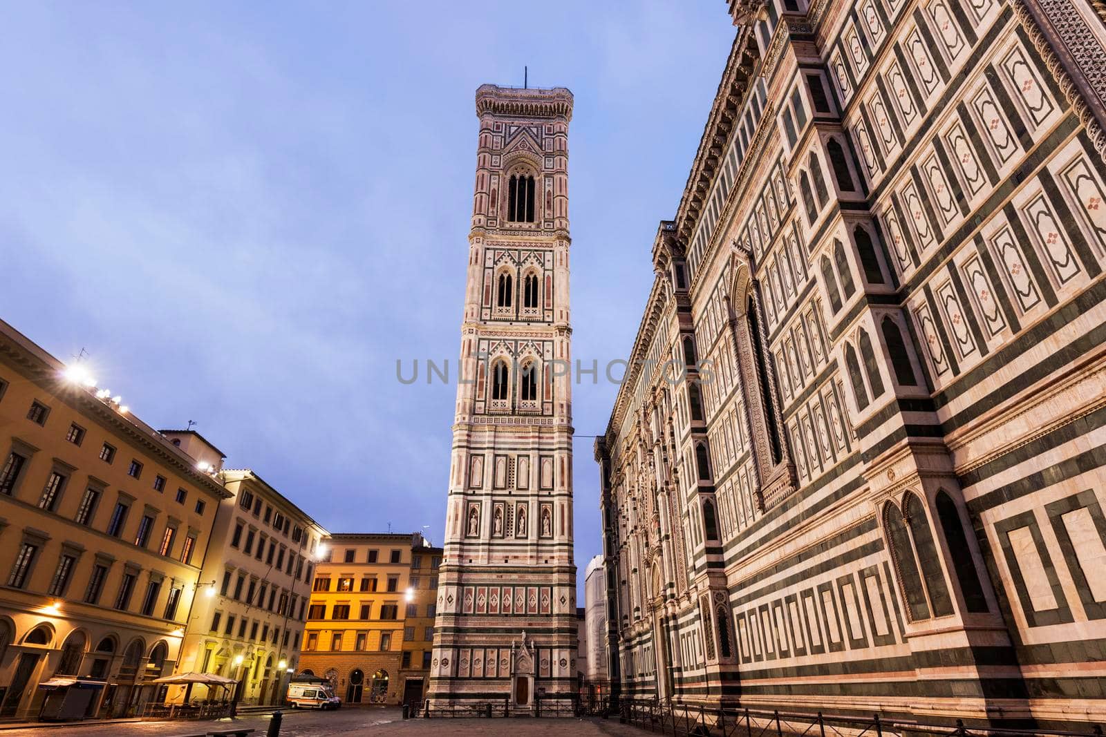 Bell tower of Santa Maria del Fiore in Florence. Florence, Tuscany, Italy.