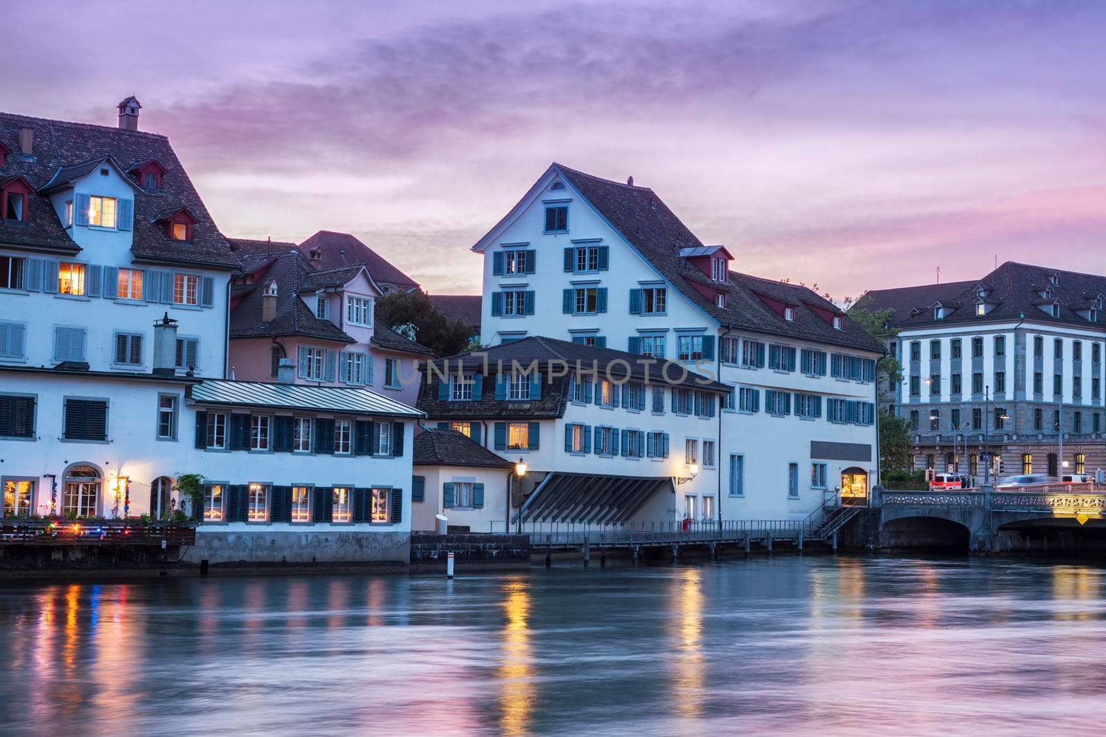 Panorama of Zurich at sunset. Zurich, Switzerland.