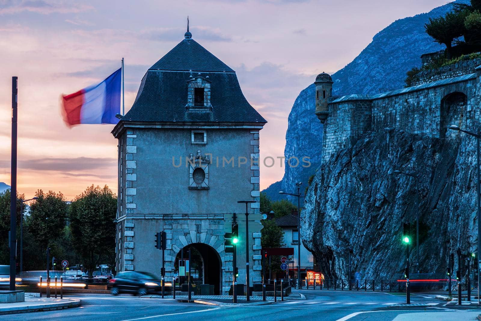 Porte de France in Grenoble at sunset. Grenoble, Auvergne-Rhone-Alpes, France