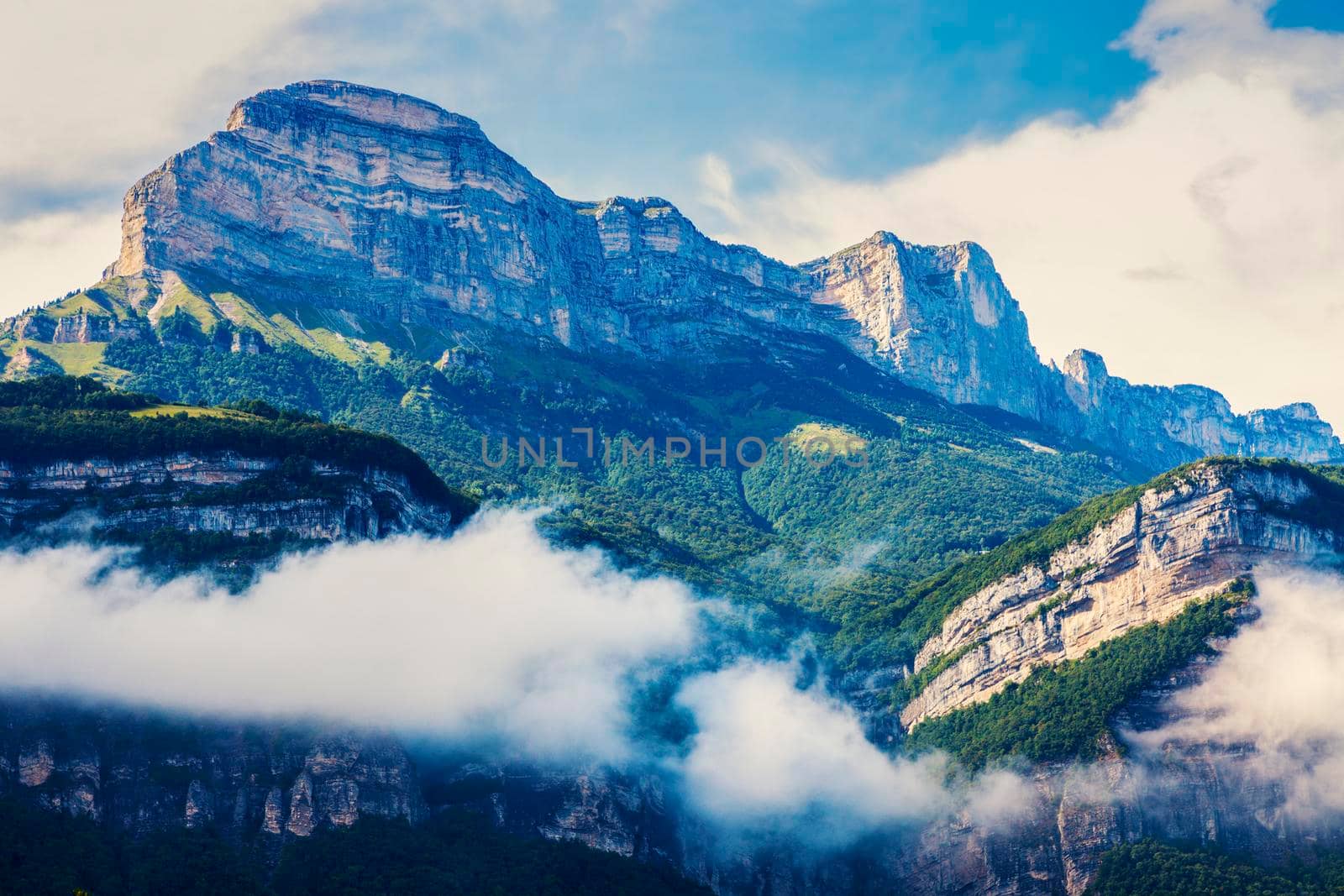 Chartreuse Mountains seen from Grenoble. Grenoble, Auvergne-Rhone-Alpes, France