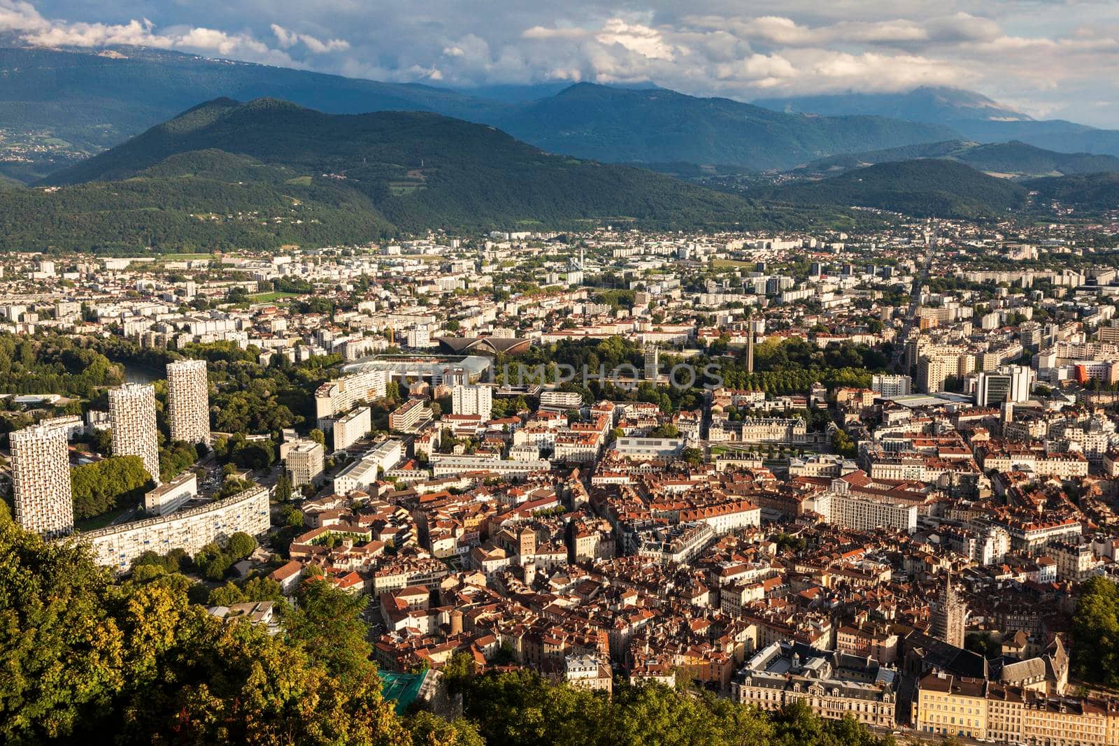 Grenoble architecture - aerial view. Grenoble, Auvergne-Rhone-Alpes, France.