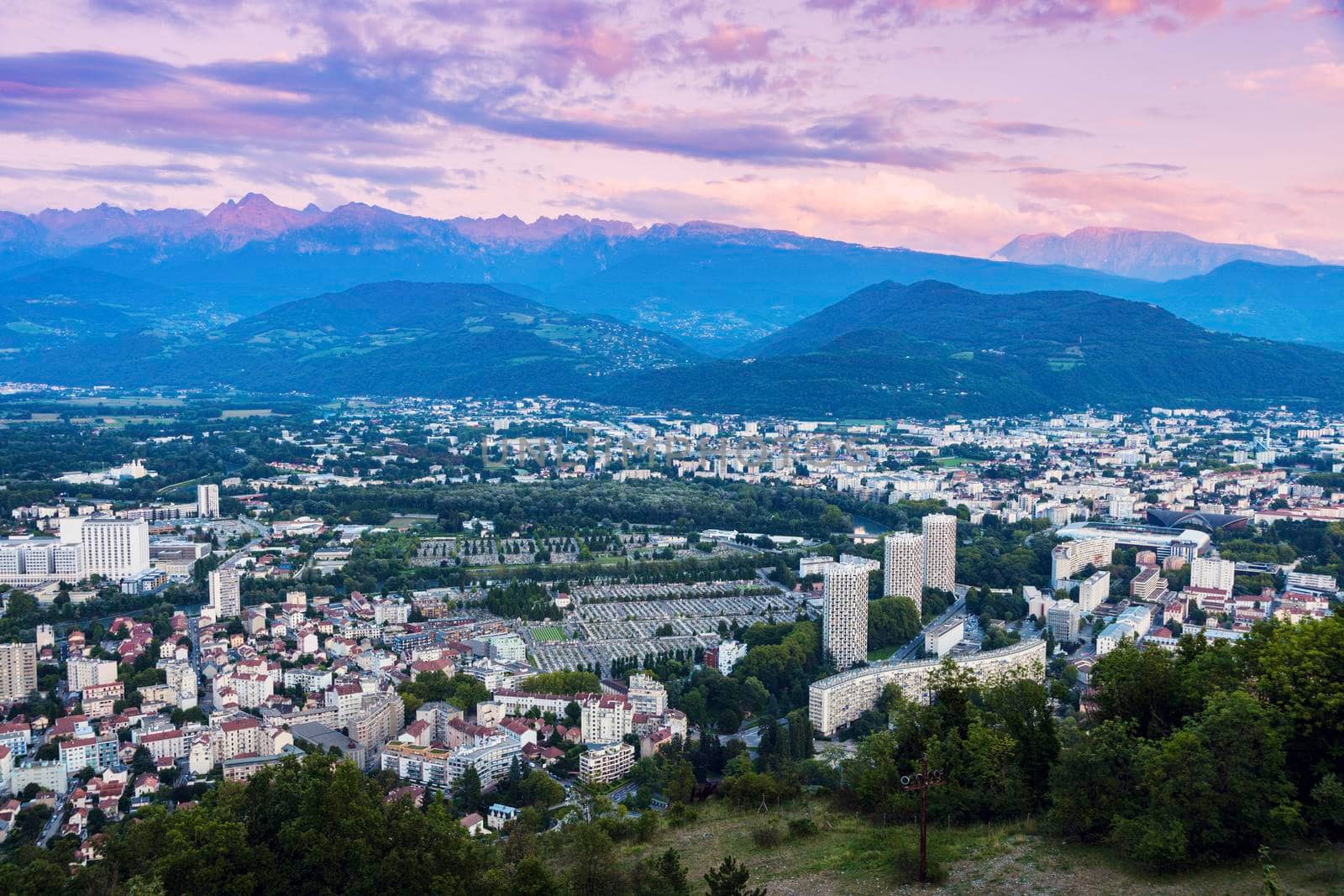 Grenoble architecture at sunset. Grenoble, Auvergne-Rhone-Alpes, France.