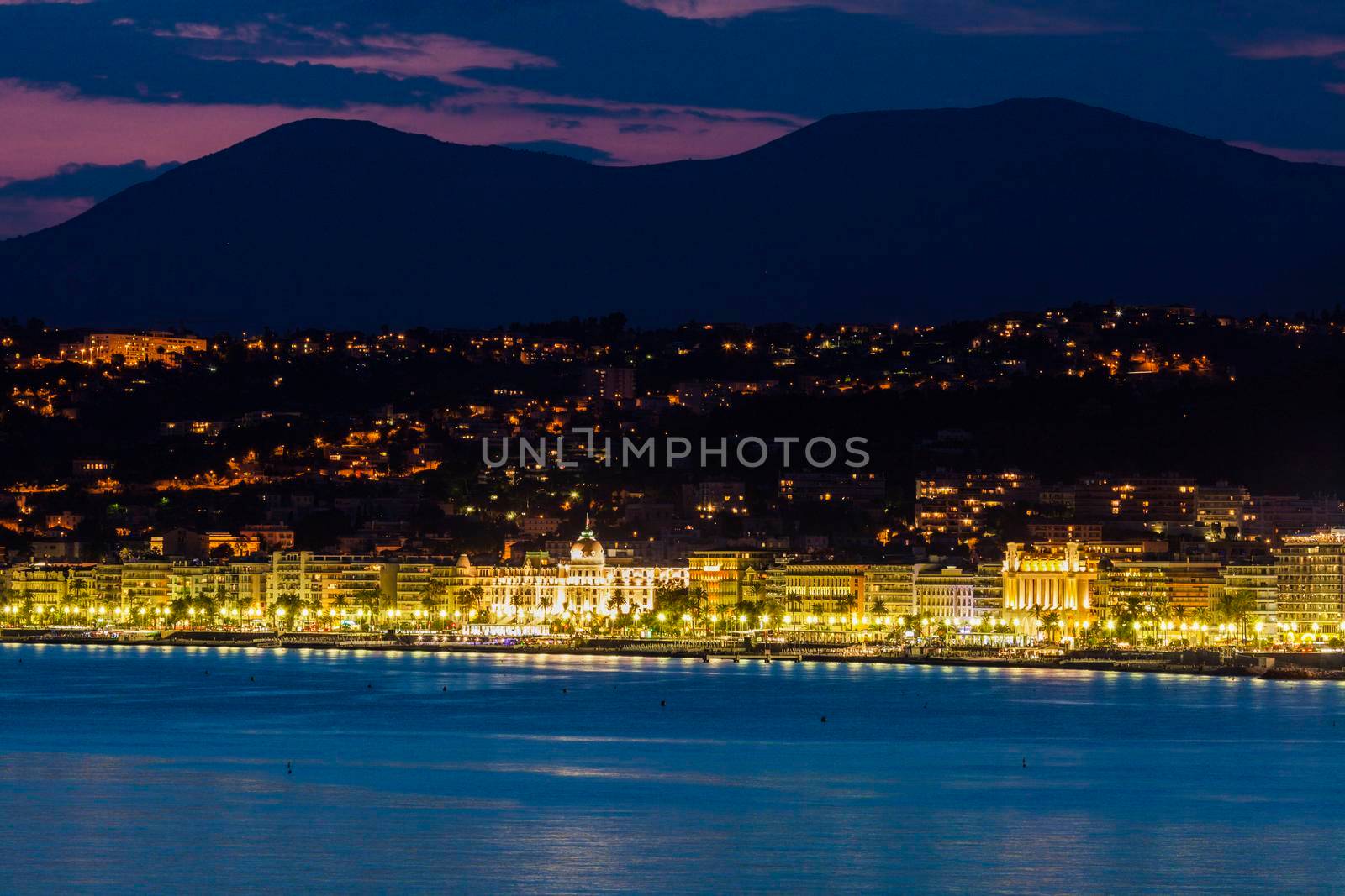 Evening panorama of Nice. Nice, French Riviera, France.