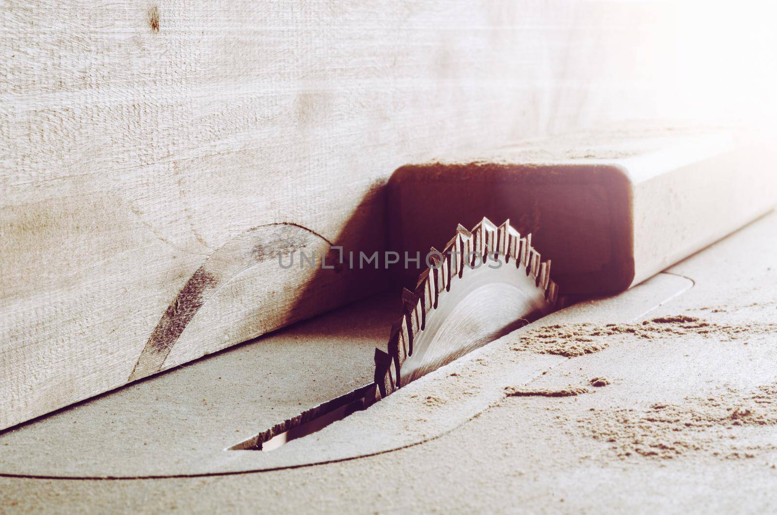 Saws details of furniture with a circular saw. close up. circular saw for cutting wood.