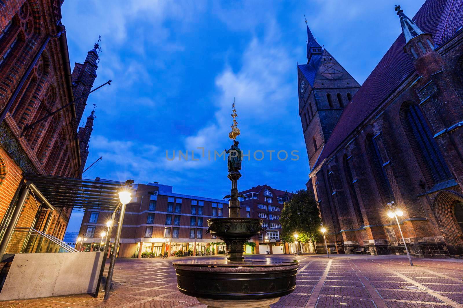 Marktkirche in Hanover at night. Hanover, Lower Saxony, Germany.