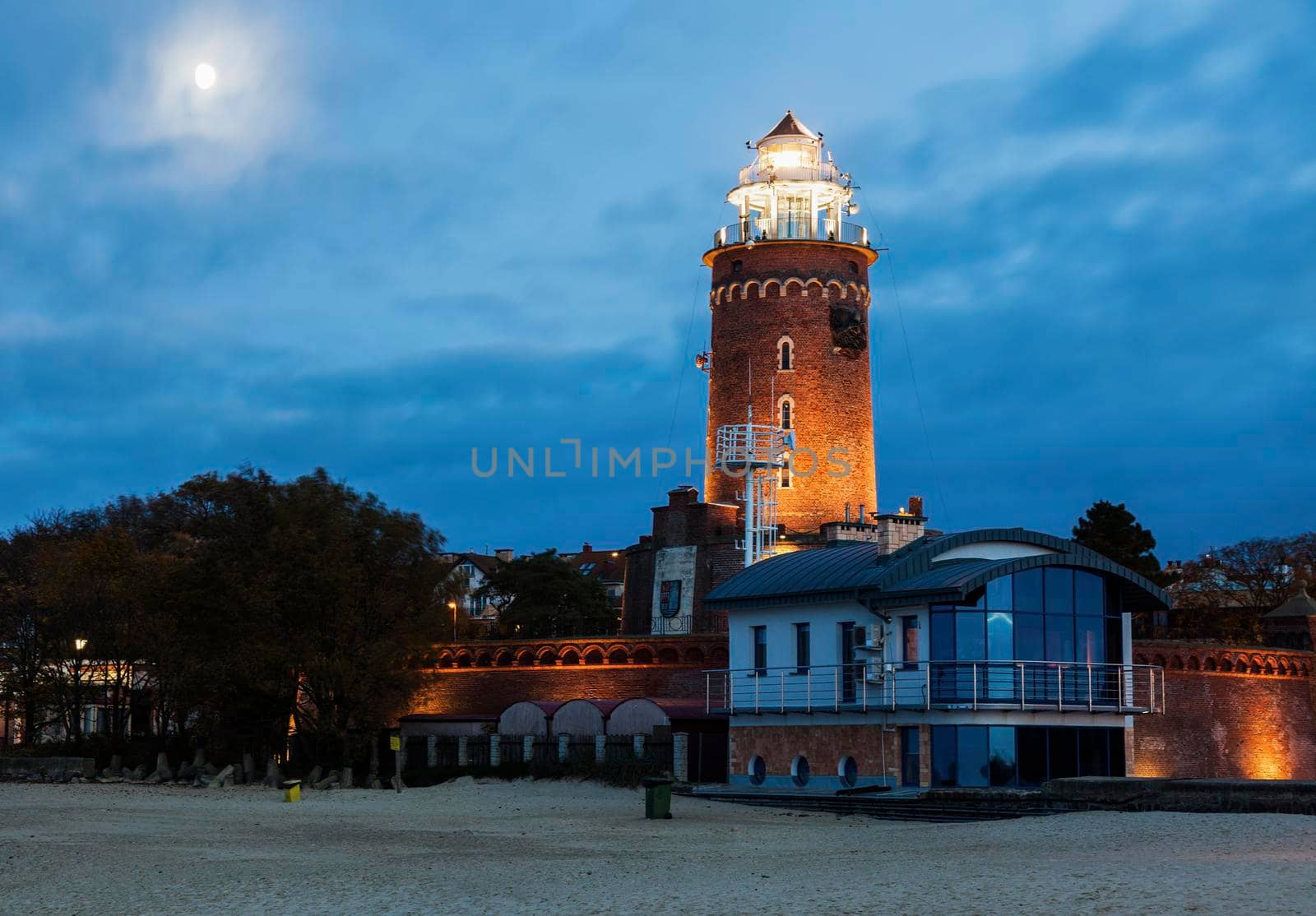 Kolobrzeg Lighthouse at evening. Kolobrzeg, West Pomerania, Poland.