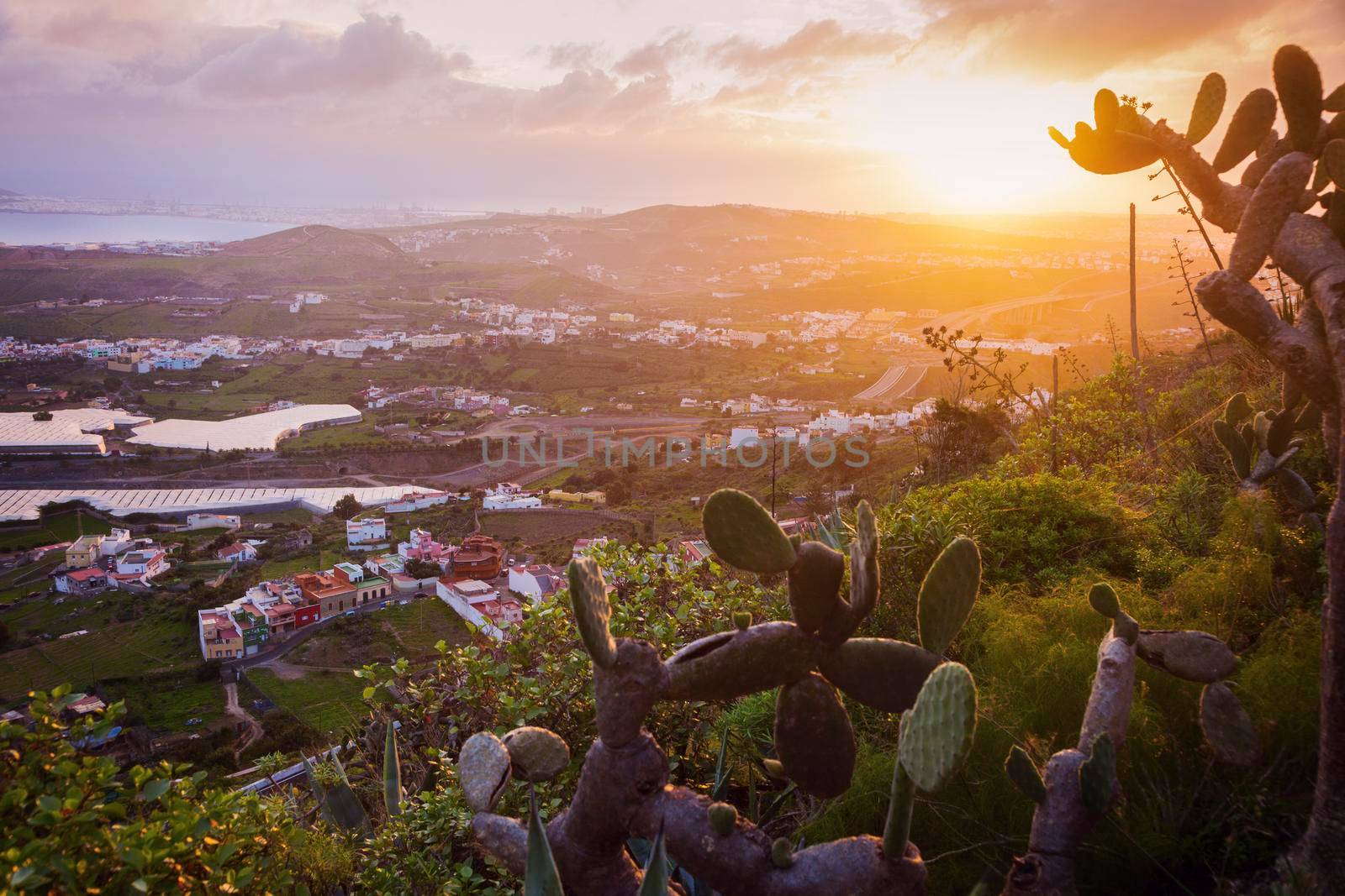 Gran Canaria panorama at sunrise. Arucas, Gran Canaria, Canary Islands, Spain.