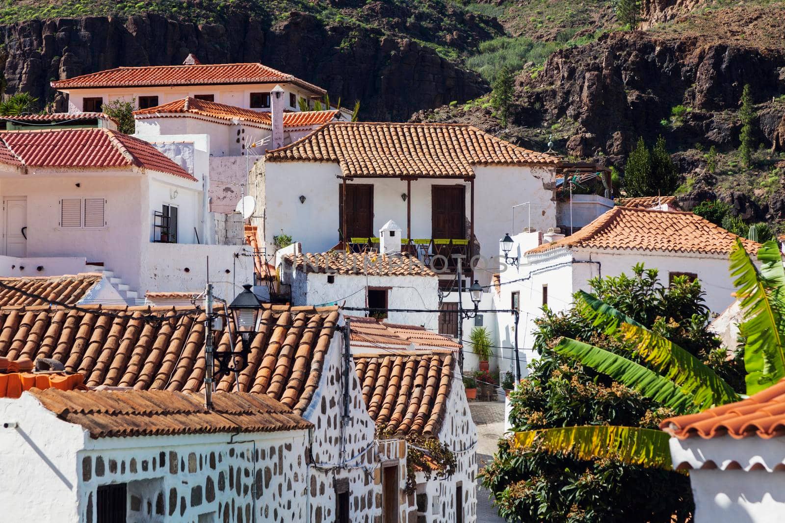 Fataga panorama seen afternoon. Gran Canaria, Canary Islands, Spain. 
