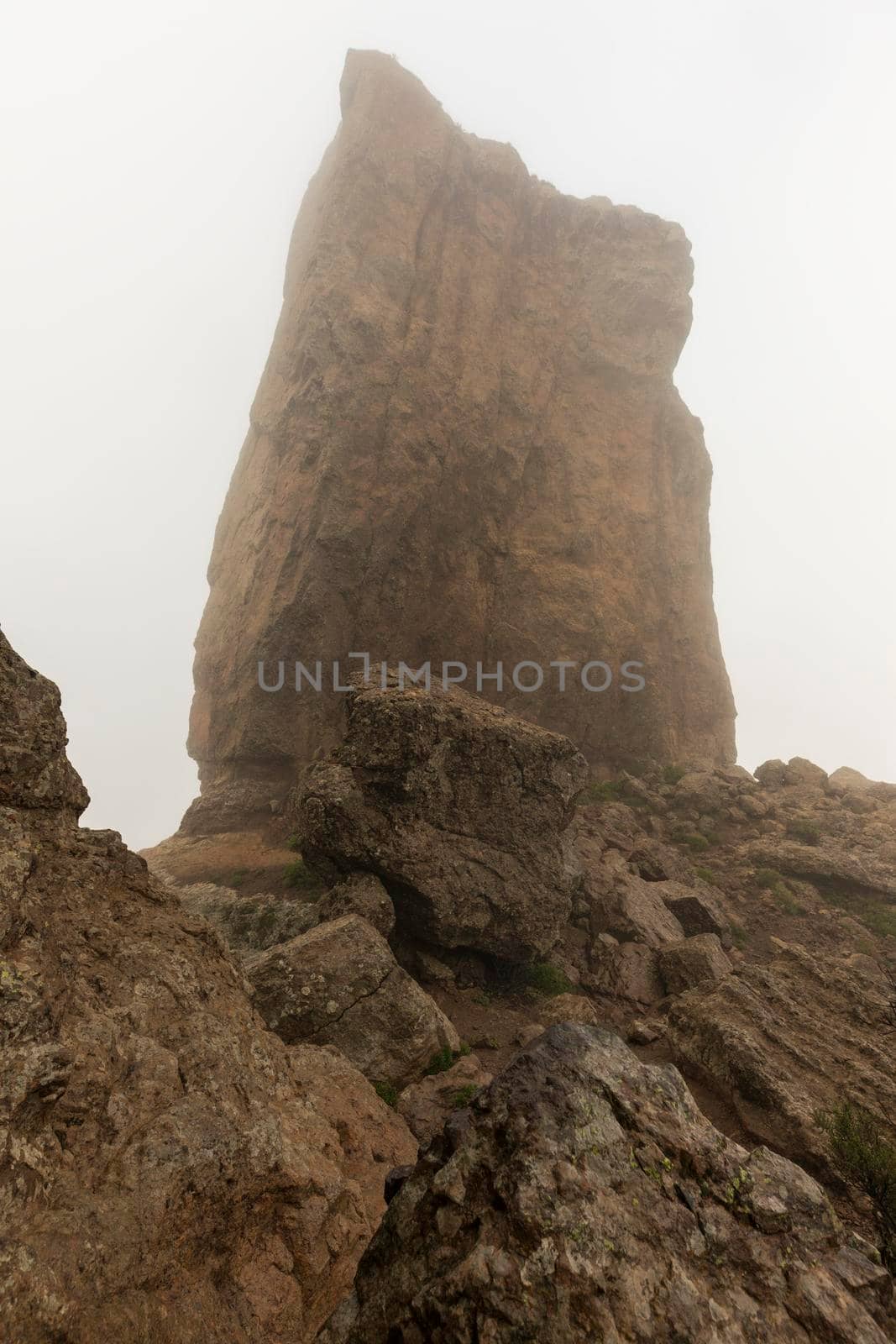 Roque Nublo in fog. Gran Canaria, Canary Islands, Spain.