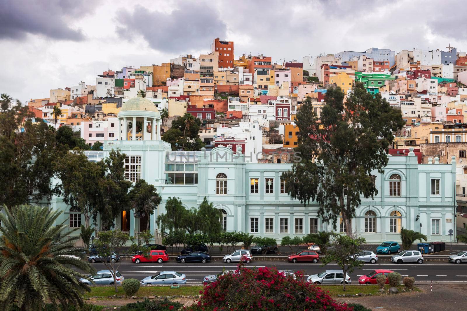 Colorful architecture of Barrio San Juan in Las Palmas. Las Palmas, Gran Canaria, Spain.