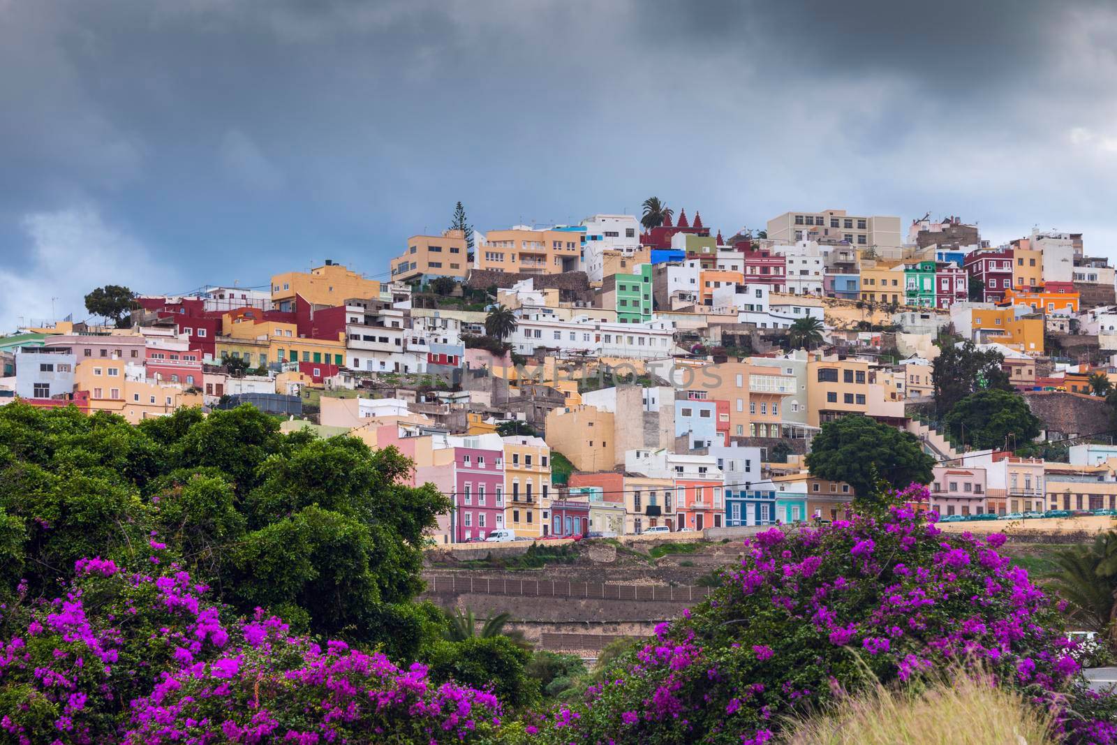 Colorful architecture of Barrio San Juan in Las Palmas. Las Palmas, Gran Canaria, Spain.
