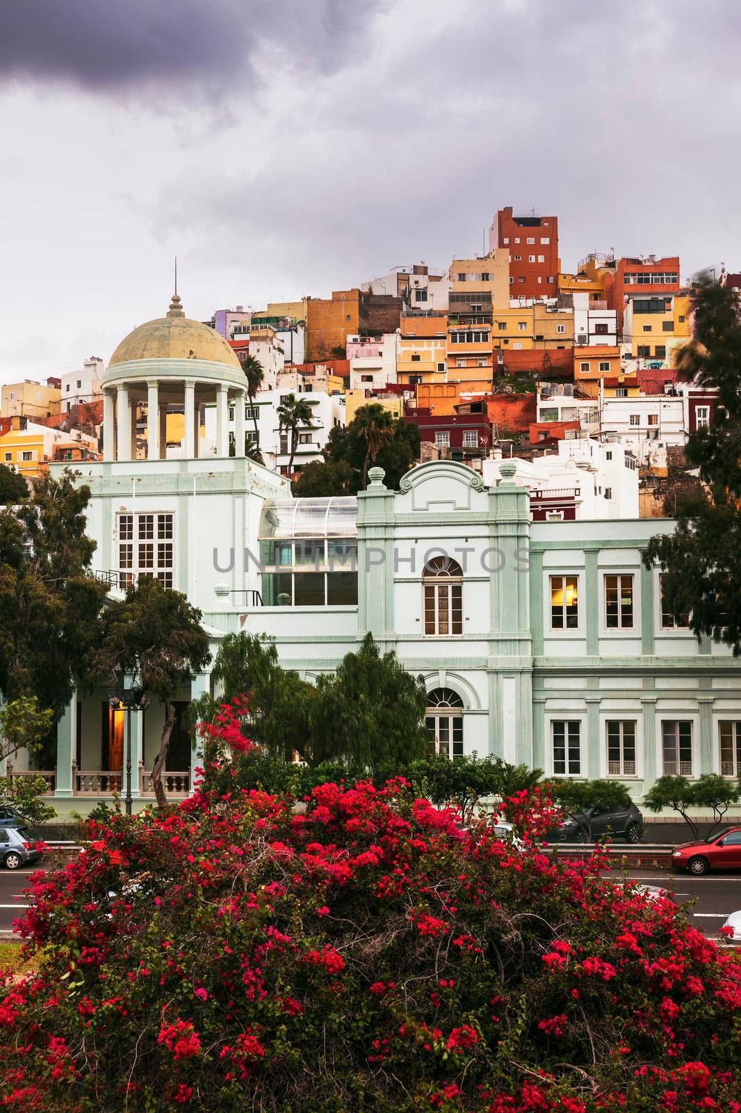 Colorful architecture of Barrio San Juan in Las Palmas. Las Palmas, Gran Canaria, Spain.