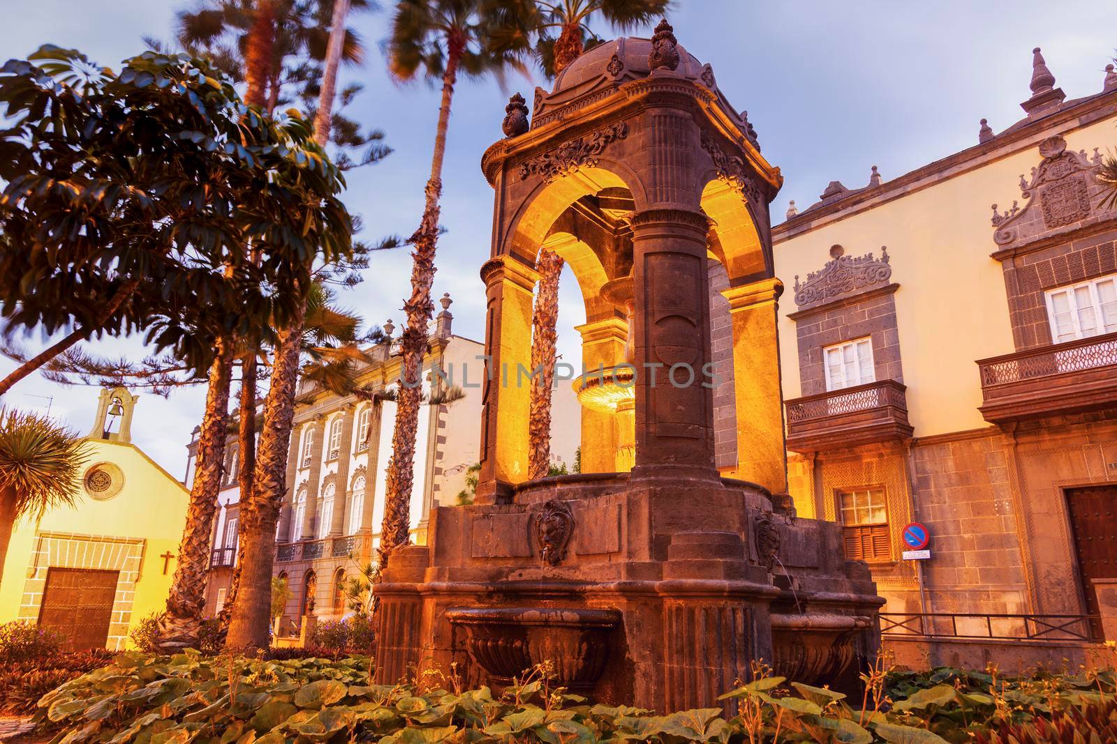 Fountain in old town of Las Palmas. Gran Canaria, Canary Islands, Spain.