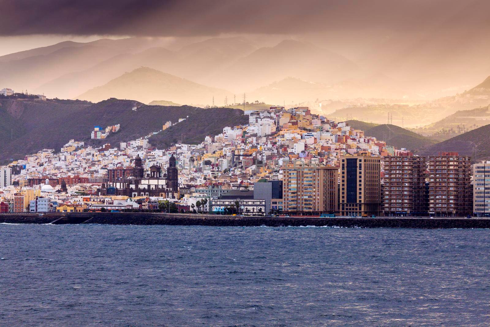 Panorama of Las Palmas from the sea. Gran Canaria, Canary Islands, Spain.