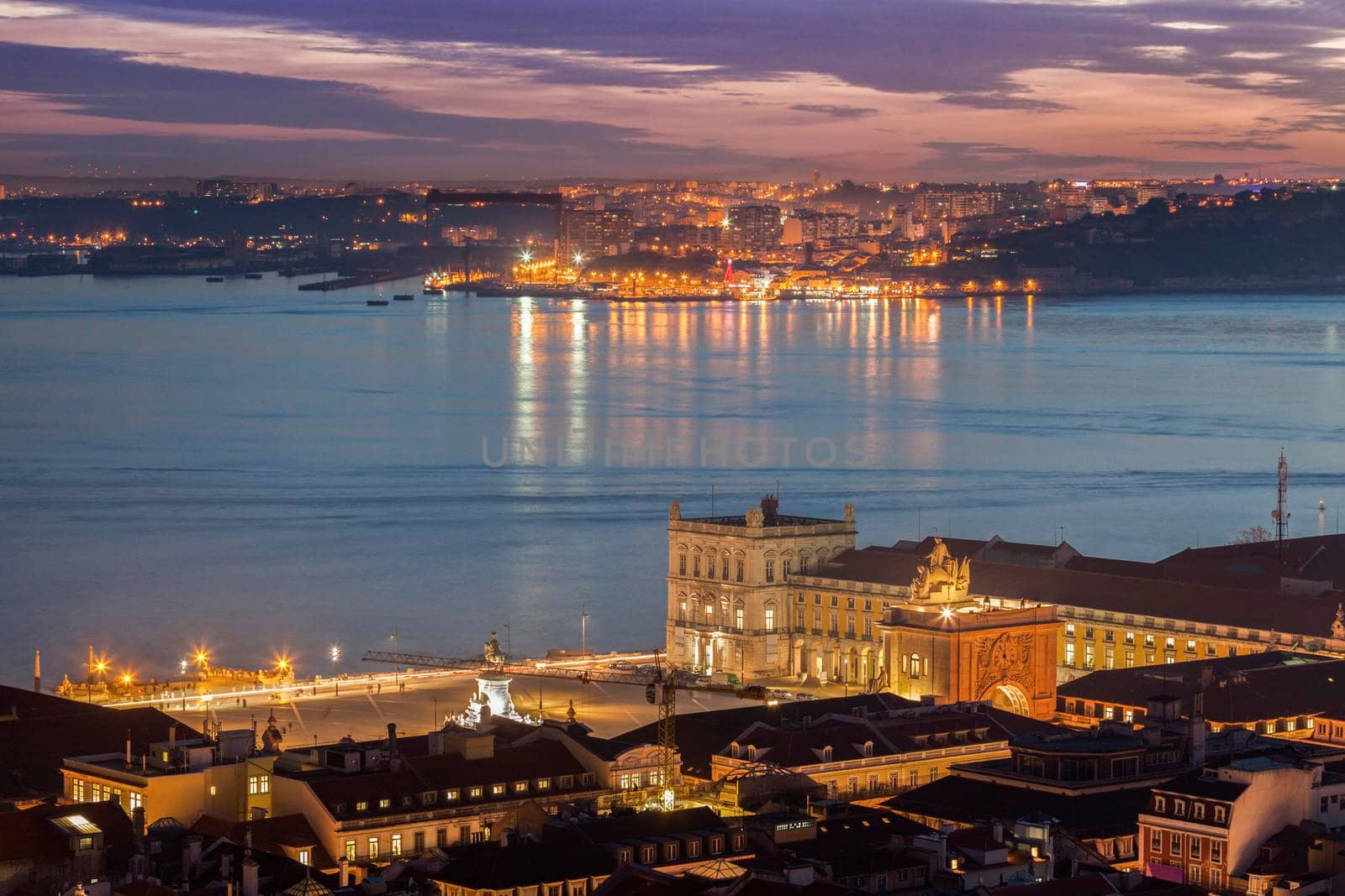 Plaza of Comerce in Lisbon and Tagus River. Lisbon, Portugal.