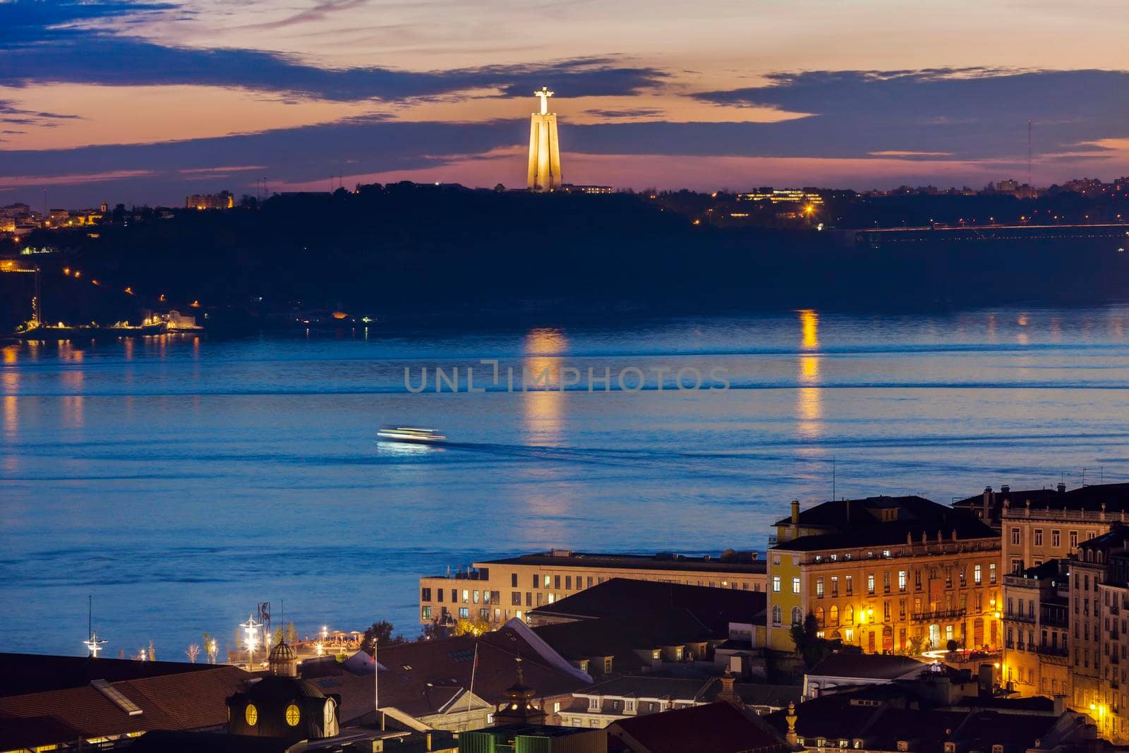 Cristo Rei Statue and Tagus River in Lisbon. Lisbon, Portugal.
