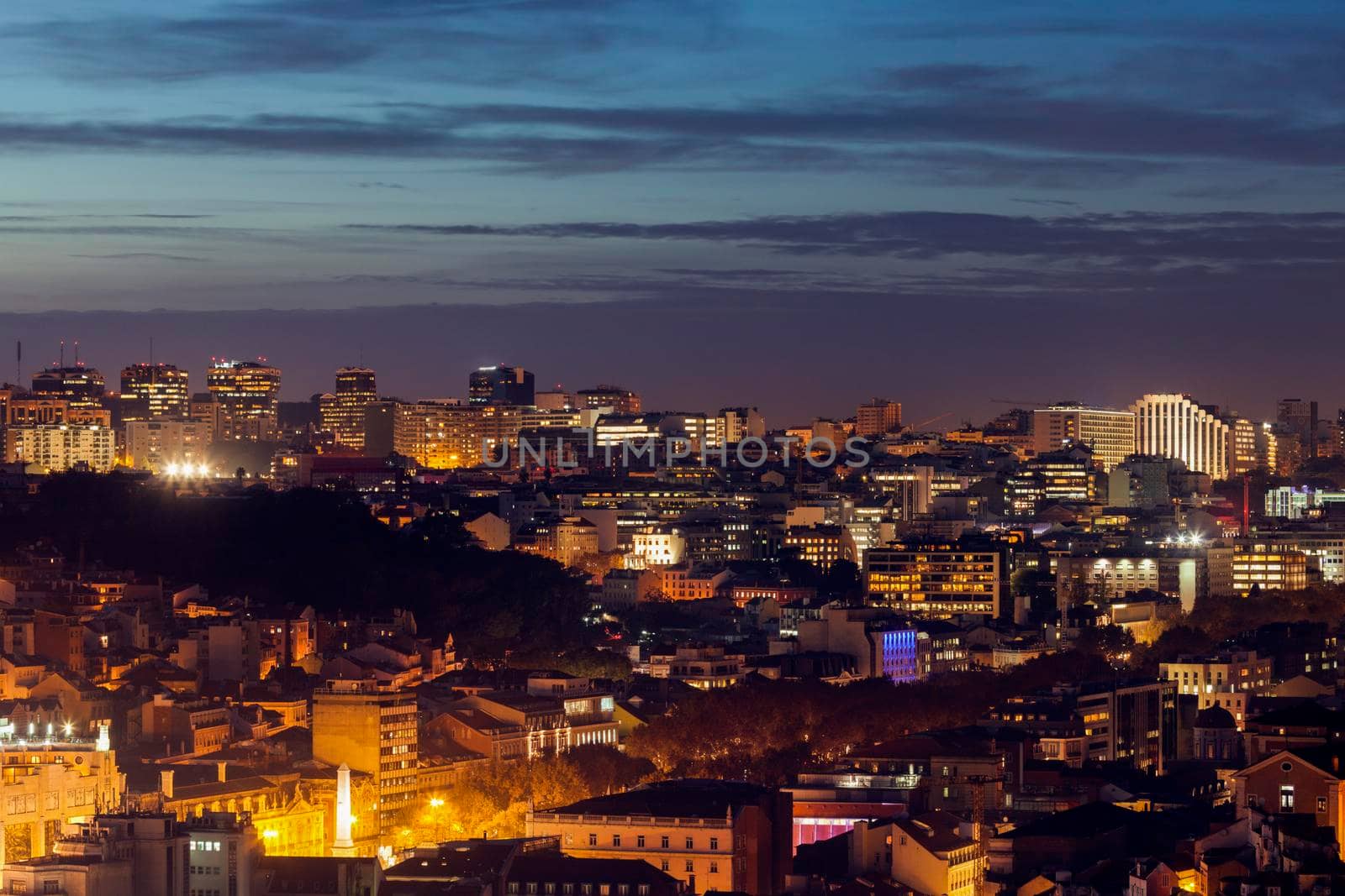 Panorama of Lisbon at night. Lisbon, Portugal.