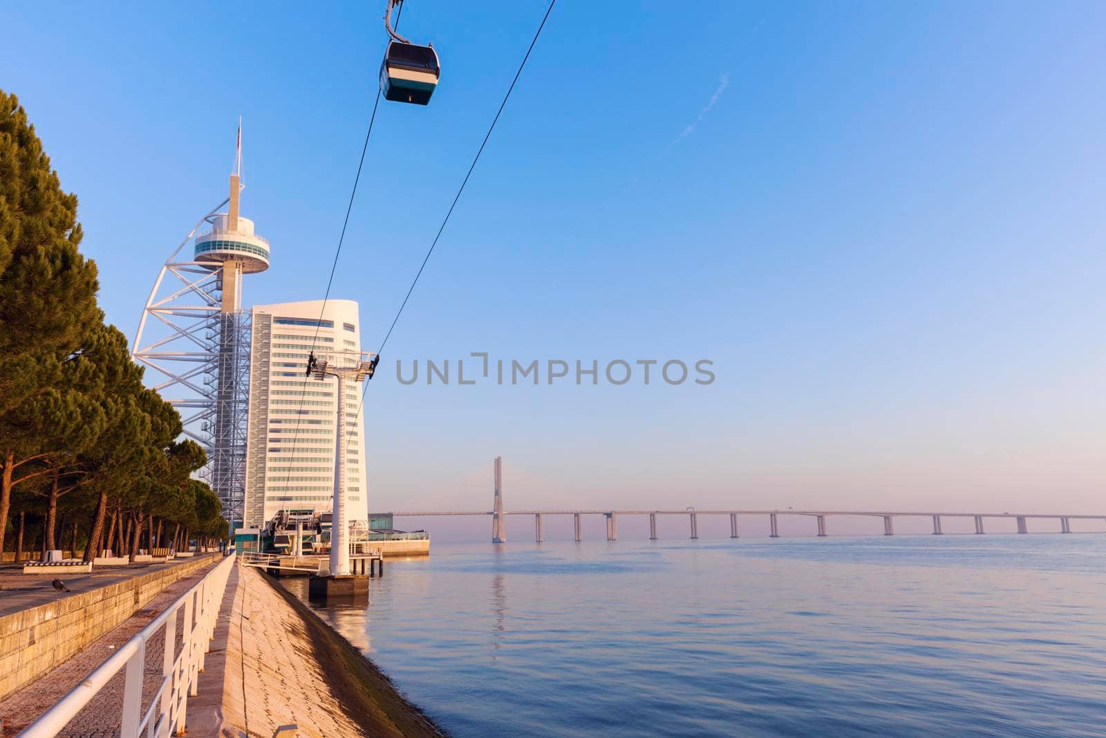 Tower Vasco da Gama by Tagus River in Lisbon. Lisbon, Portugal.