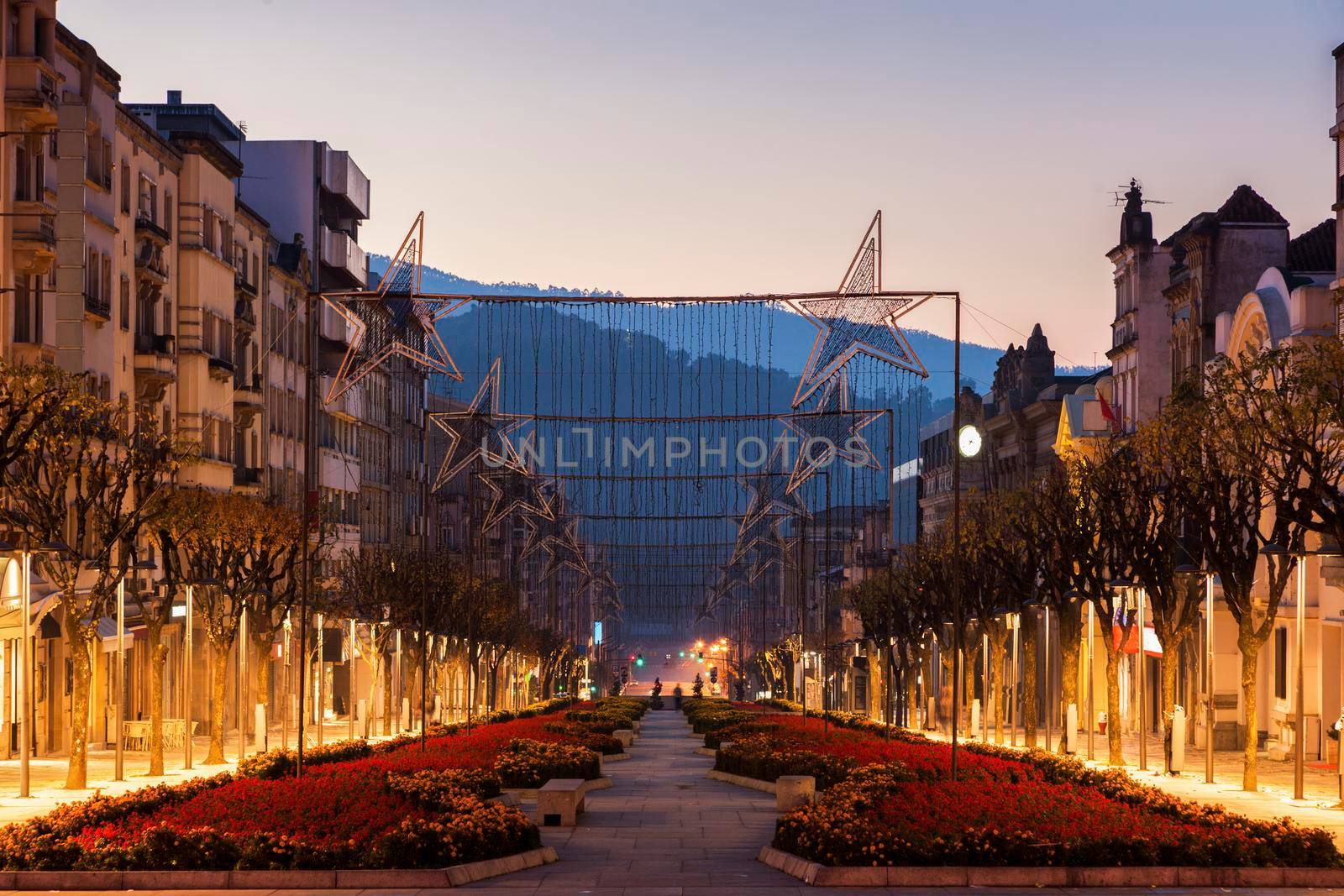 Liberdade Avenue in Braga at dawn. Braga, Norte Region, Portugal.