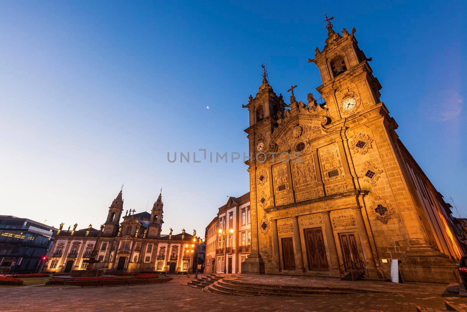 Santa Cruz Church in Braga at dawn. Braga, Norte Region, Portugal.