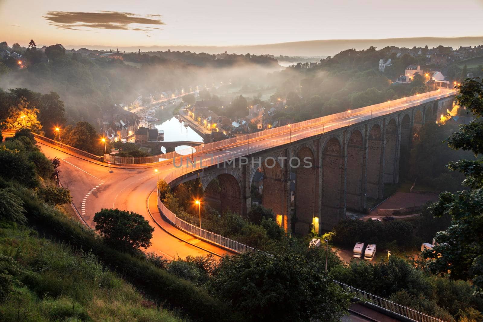 Panorama of Dinan in the morning. Dinan, Brittany, France.