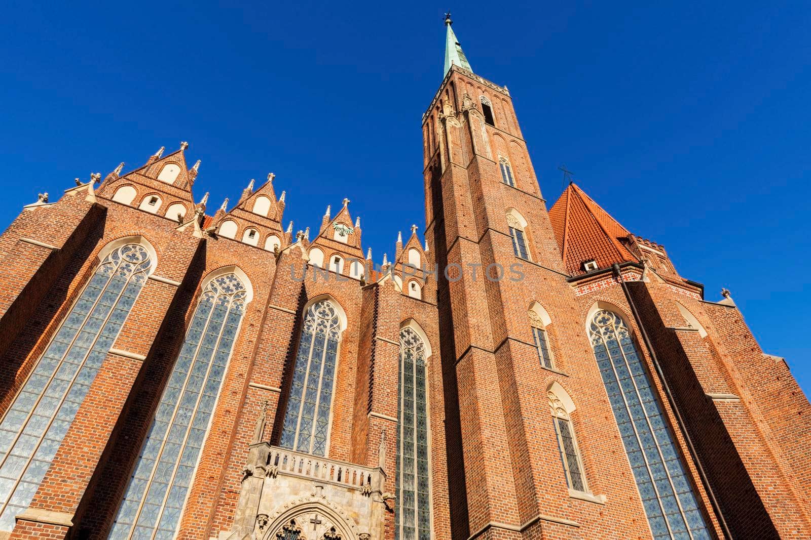 Wroclaw Cathedral and blue sky. Wroclaw, Lower Silesian, Poland.