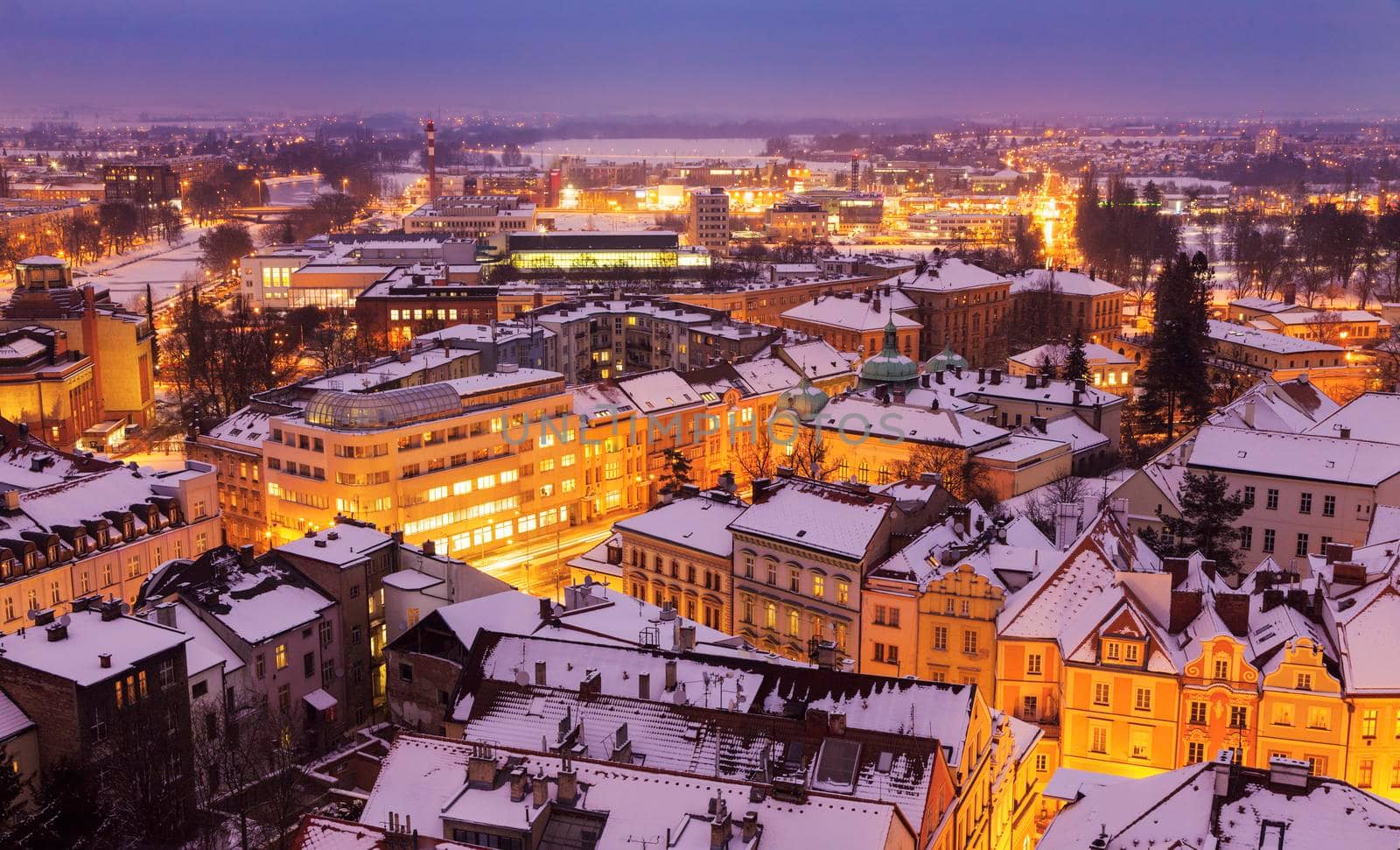 Winter panorama of Hradec Kralove. Hradec Kralove, Bohemia, Czech Republic.
