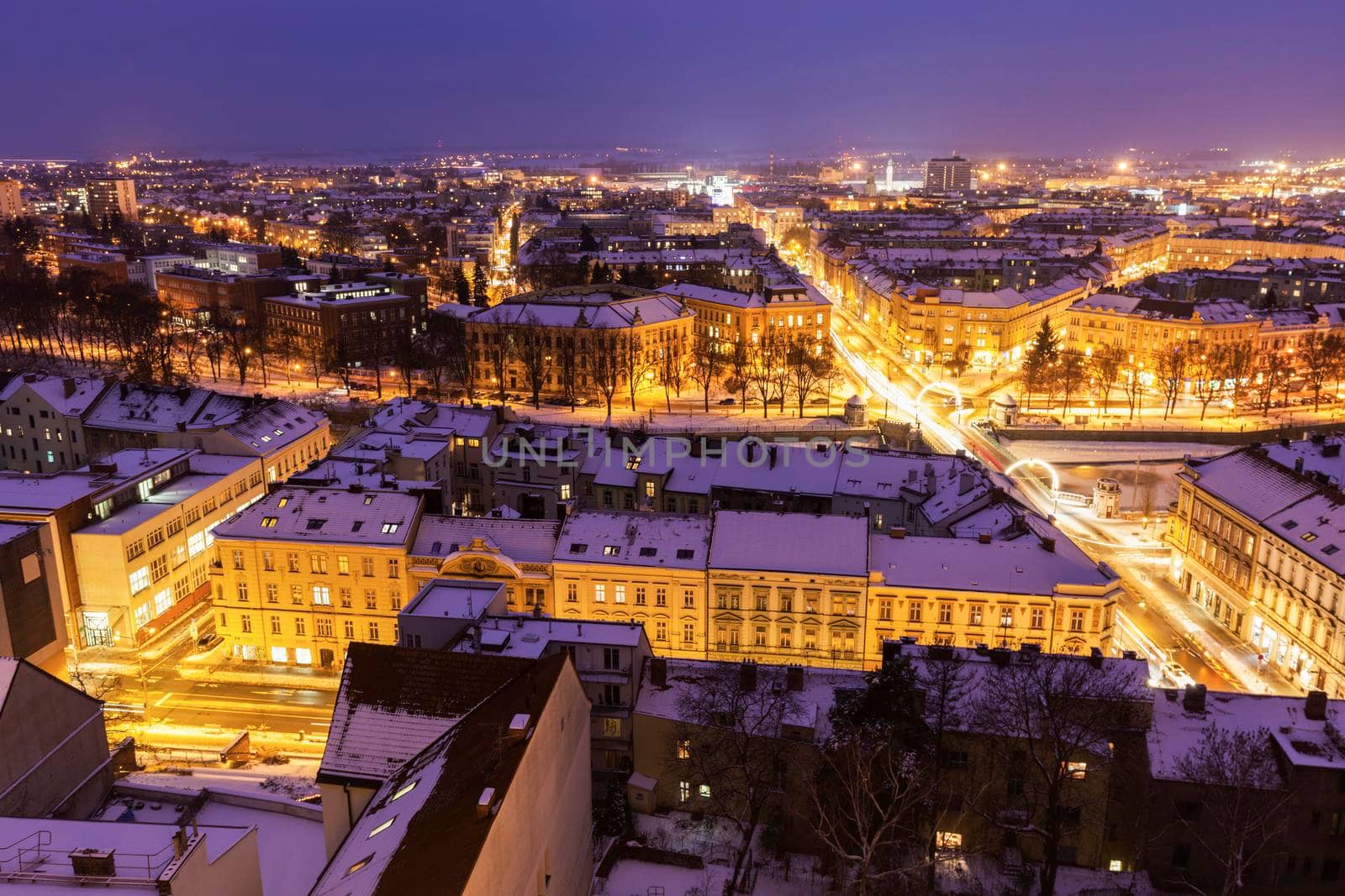 Winter panorama of Hradec Kralove. Hradec Kralove, Bohemia, Czech Republic.