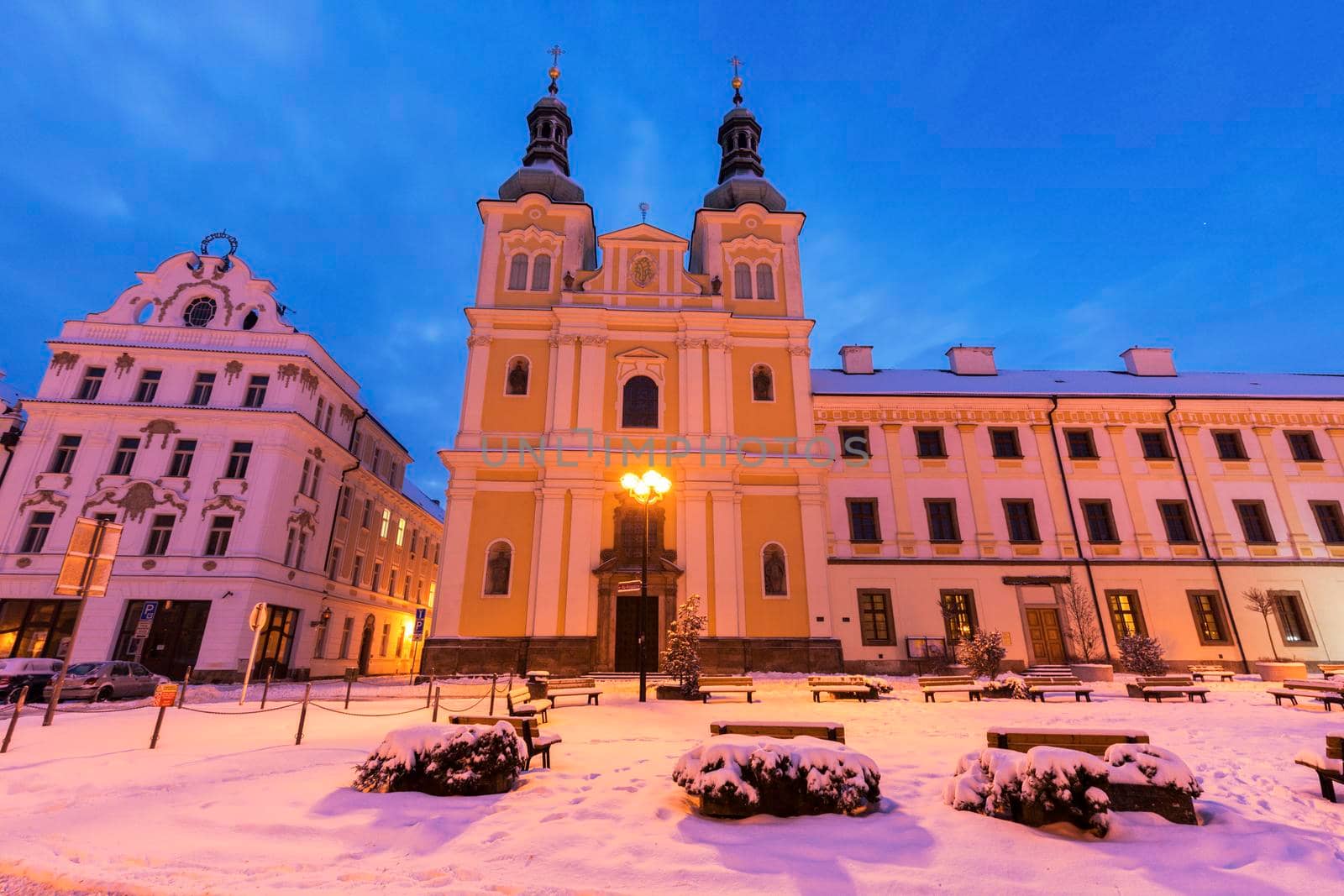 Virgin Mary Assumption Church on Main Square in Hradec Kralove. Hradec Kralove, Bohemia, Czech Republic.