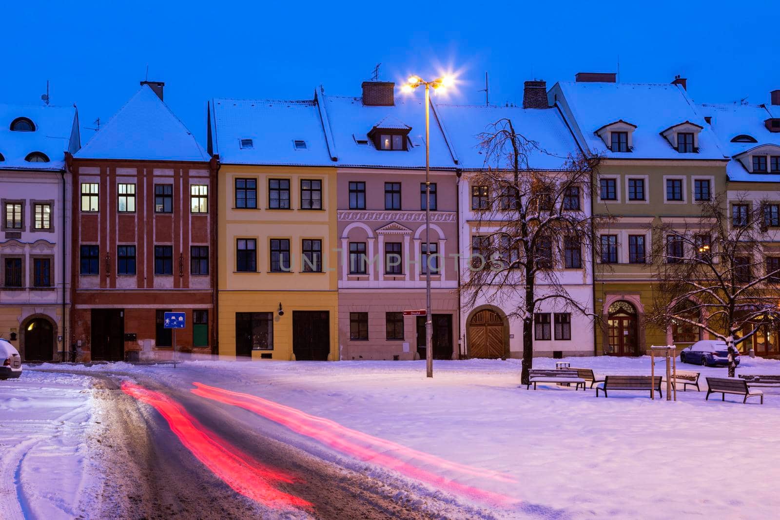 Winter on Main Square in Hradec Kralove. Hradec Kralove, Bohemia, Czech Republic.