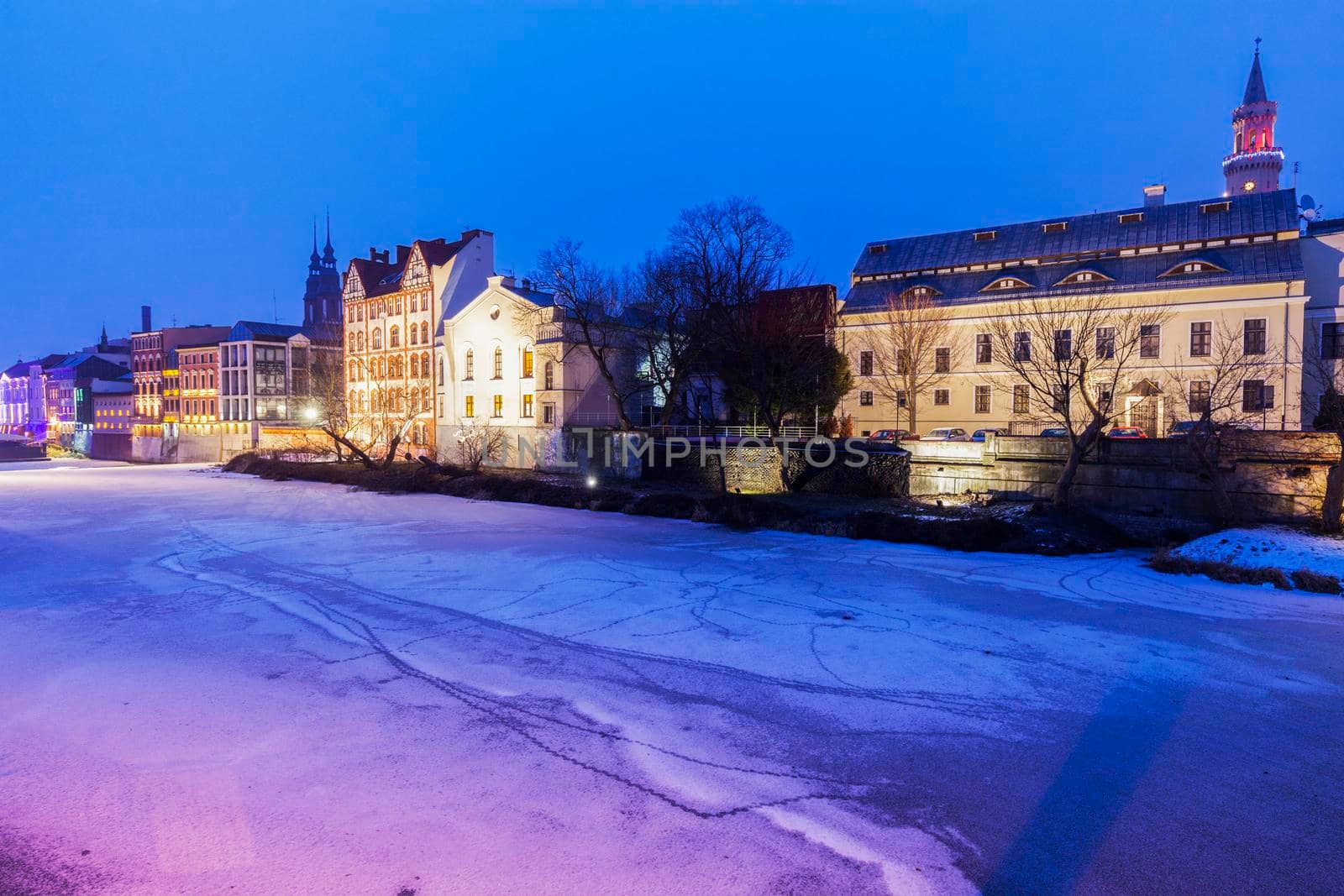 Old town of Opole across Oder River. Opole, Opolskie, Poland.