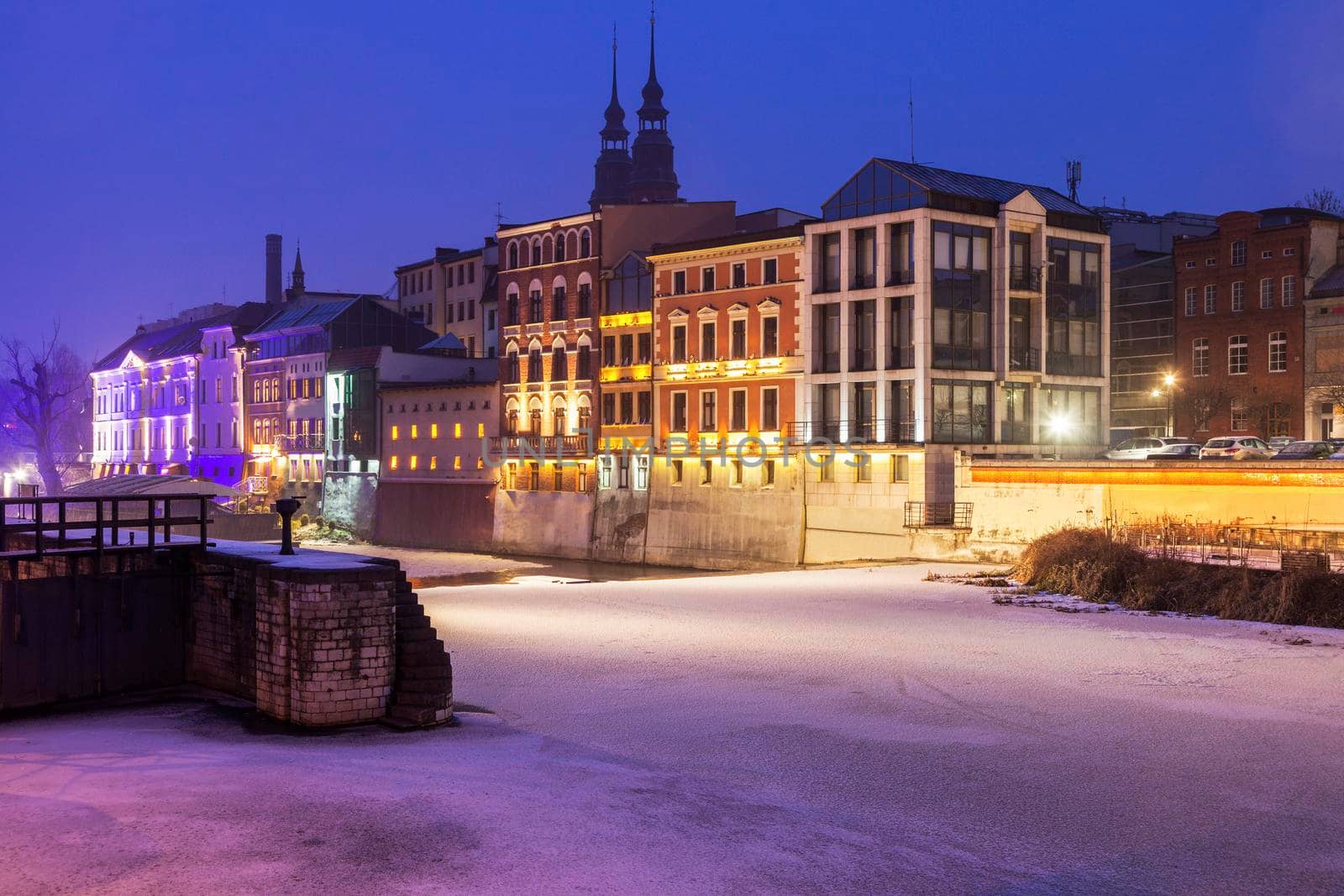 Old town of Opole across Oder River. Opole, Opolskie, Poland.