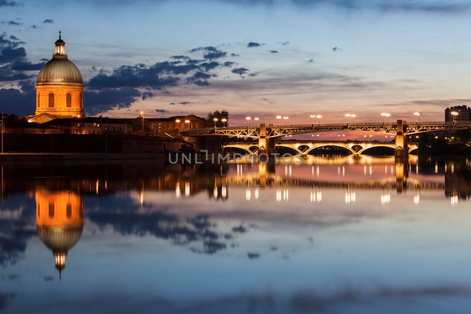 Hospital of La Grave and Pont Saint Pierre in Toulouse. Toulouse, Occitanie, France.