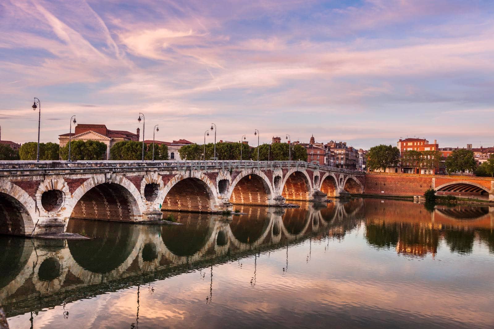 Pont Neuf in Toulouse seen at sunset. Toulouse, Occitanie, France.