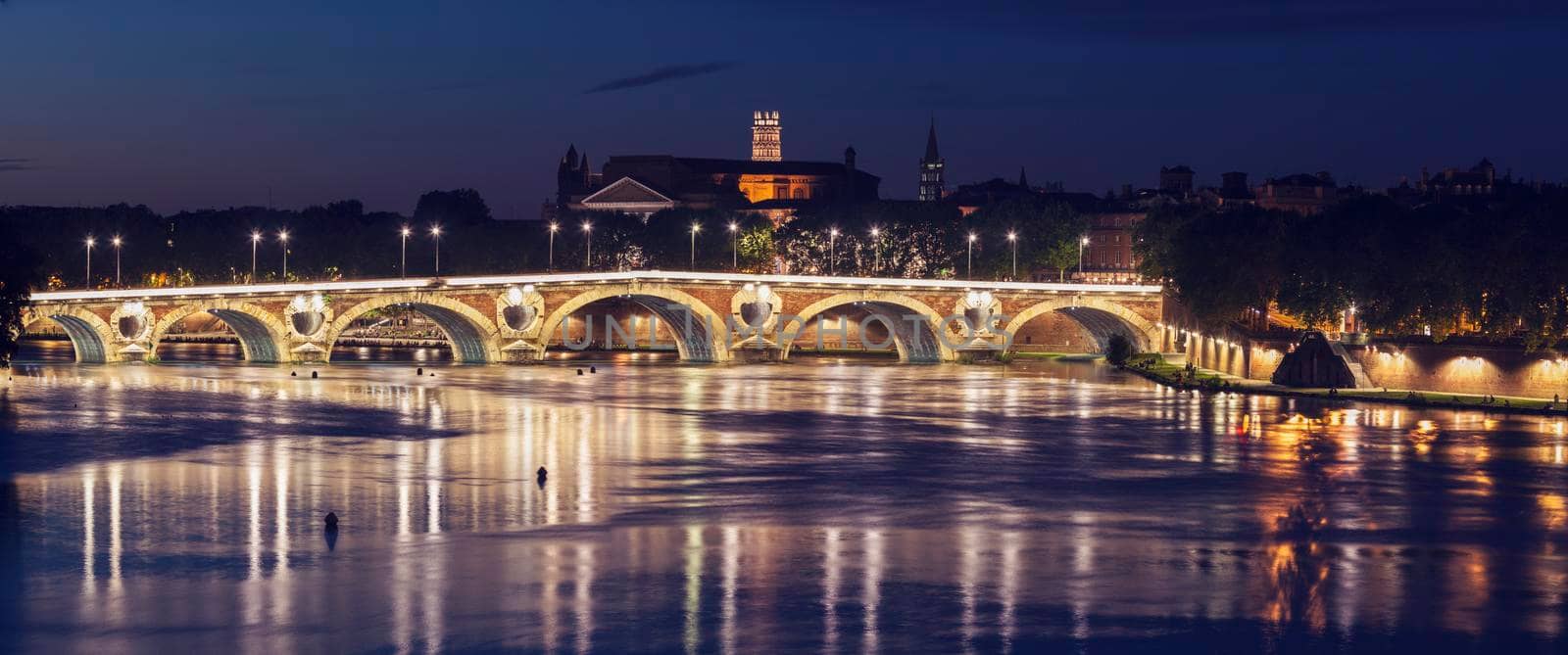 Pont Neuf and Basilica of St. Sernin in Toulouse  by benkrut