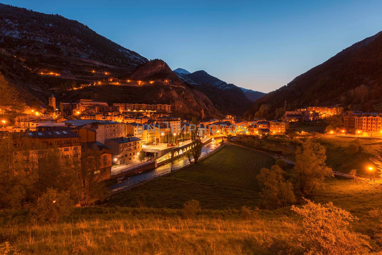 Panorama of Canillo at dawn. Canillo, Andorra.