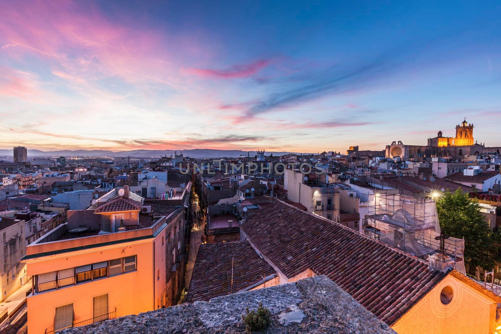 Architecture of Tarragona at sunset. Tarragona, Catalonia, Spain.