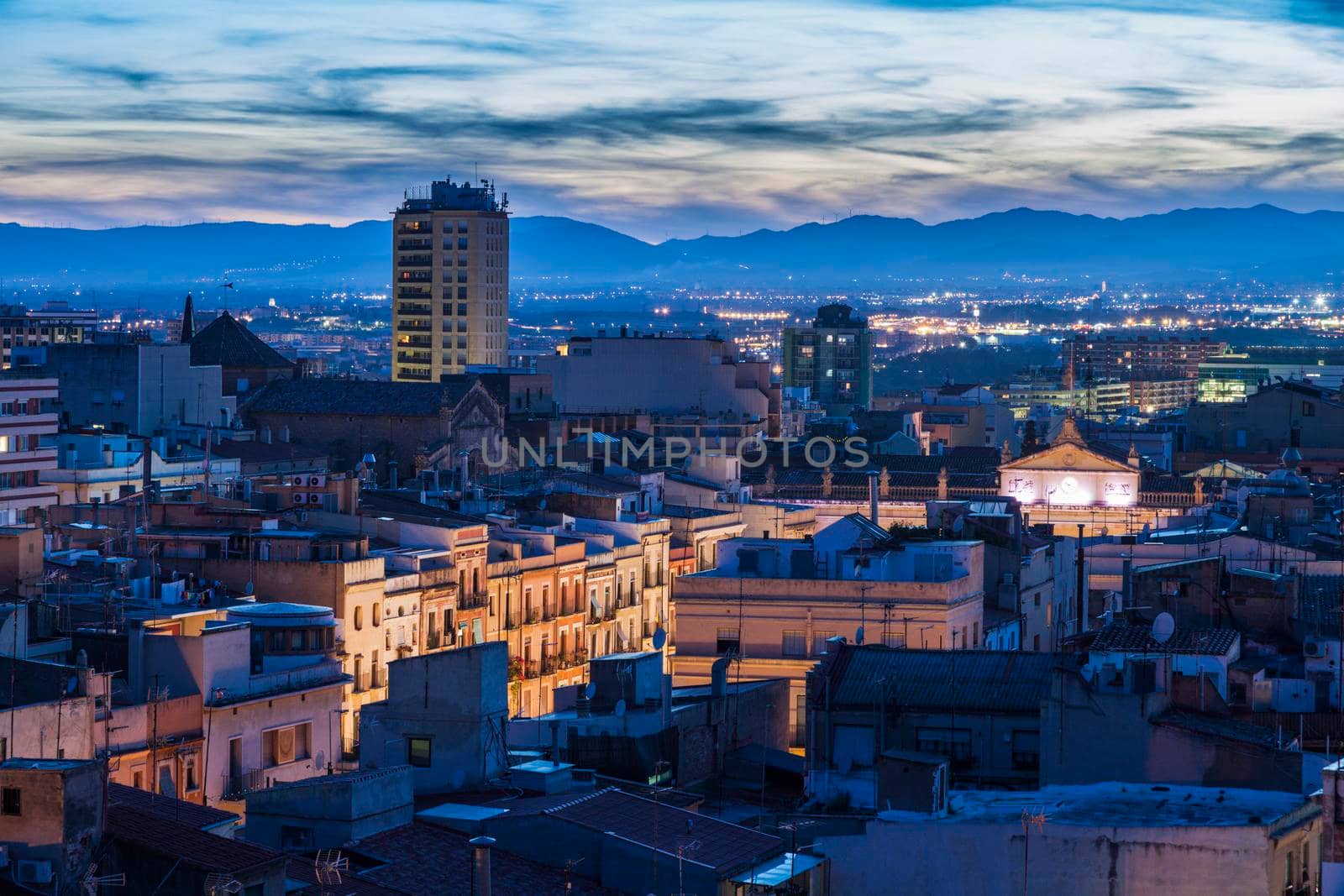 Architecture of Tarragona at night. Tarragona, Catalonia, Spain.
