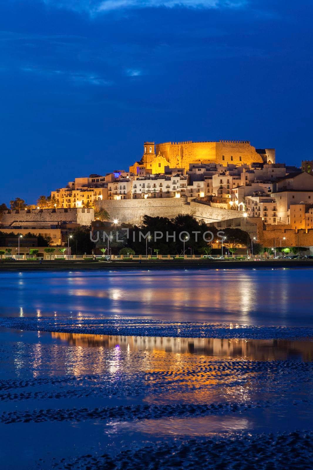 Peniscola panorama at dawn. Peniscola, Valencian Community, Spain.