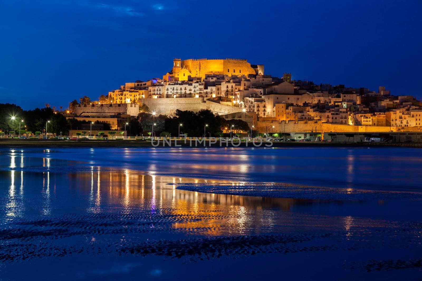 Peniscola panorama at dawn. Peniscola, Valencian Community, Spain.