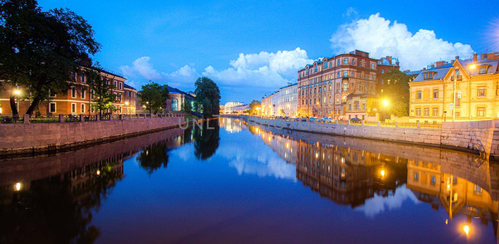 Moika river in Saint Petersburg at night . Panorama of night Saint Petersburg. City attraction. The article is about tourism. Journey