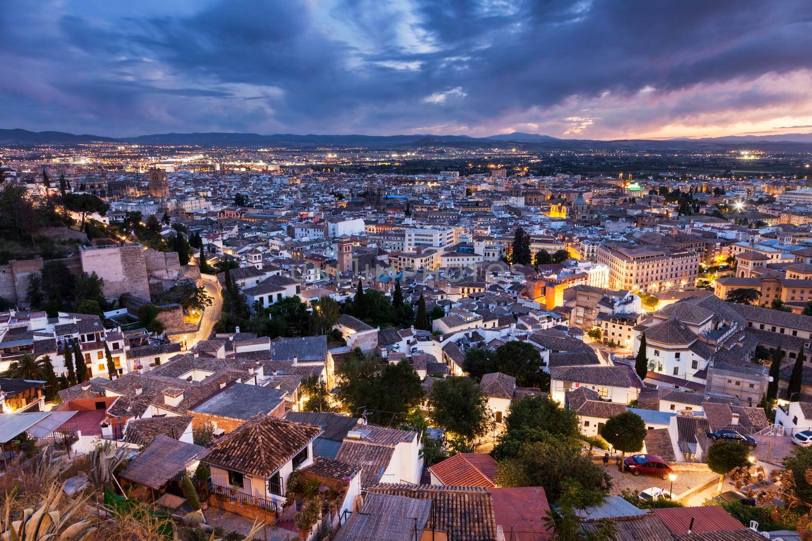 Panorama of Granada at sunset. Granada, Andalusia, Spain.